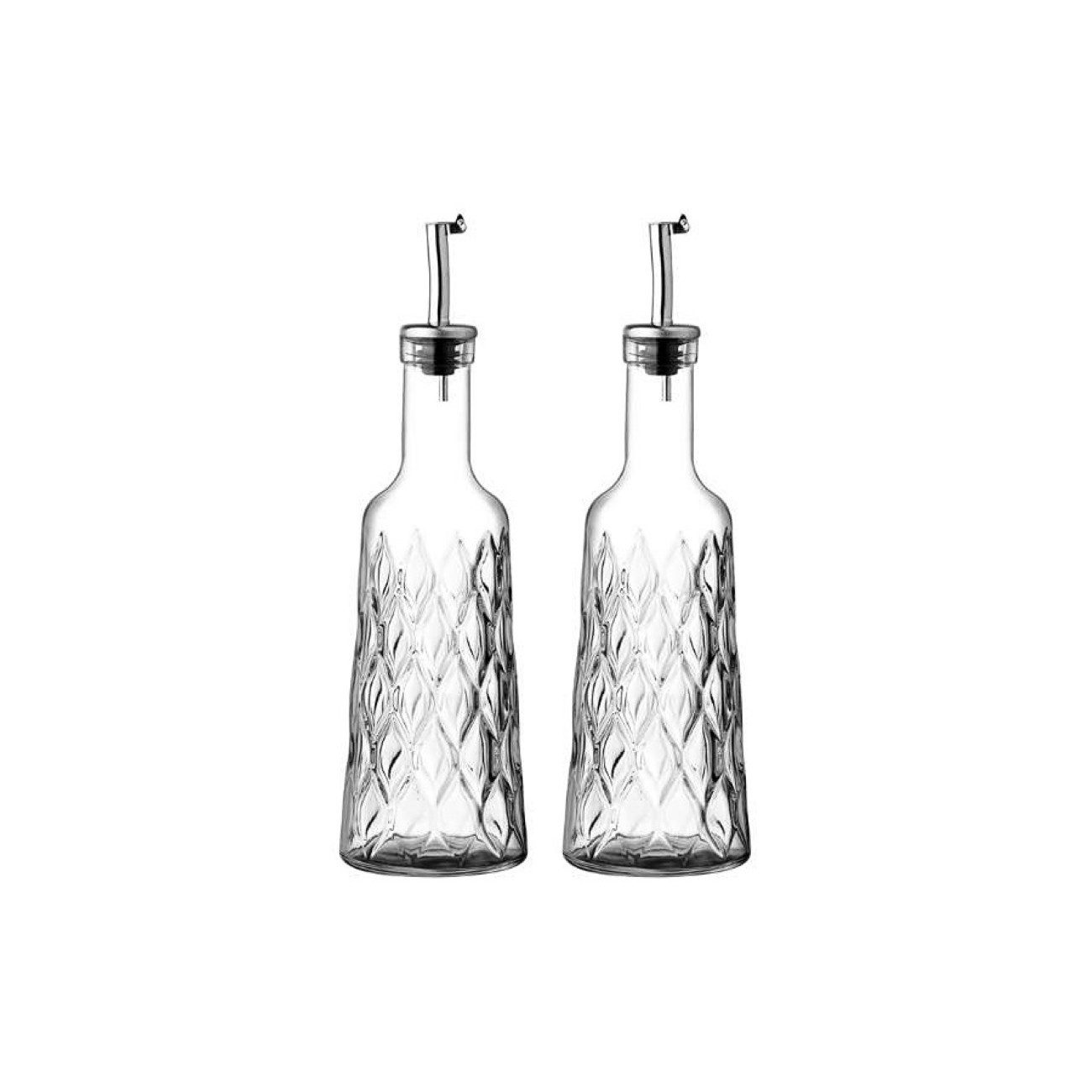 Pasabahce Menage-Set Leafy 2er Set Öl- & Essigflasche aus Glas 380 ml mit Ausgießer, (Packung, 2-tlg)
