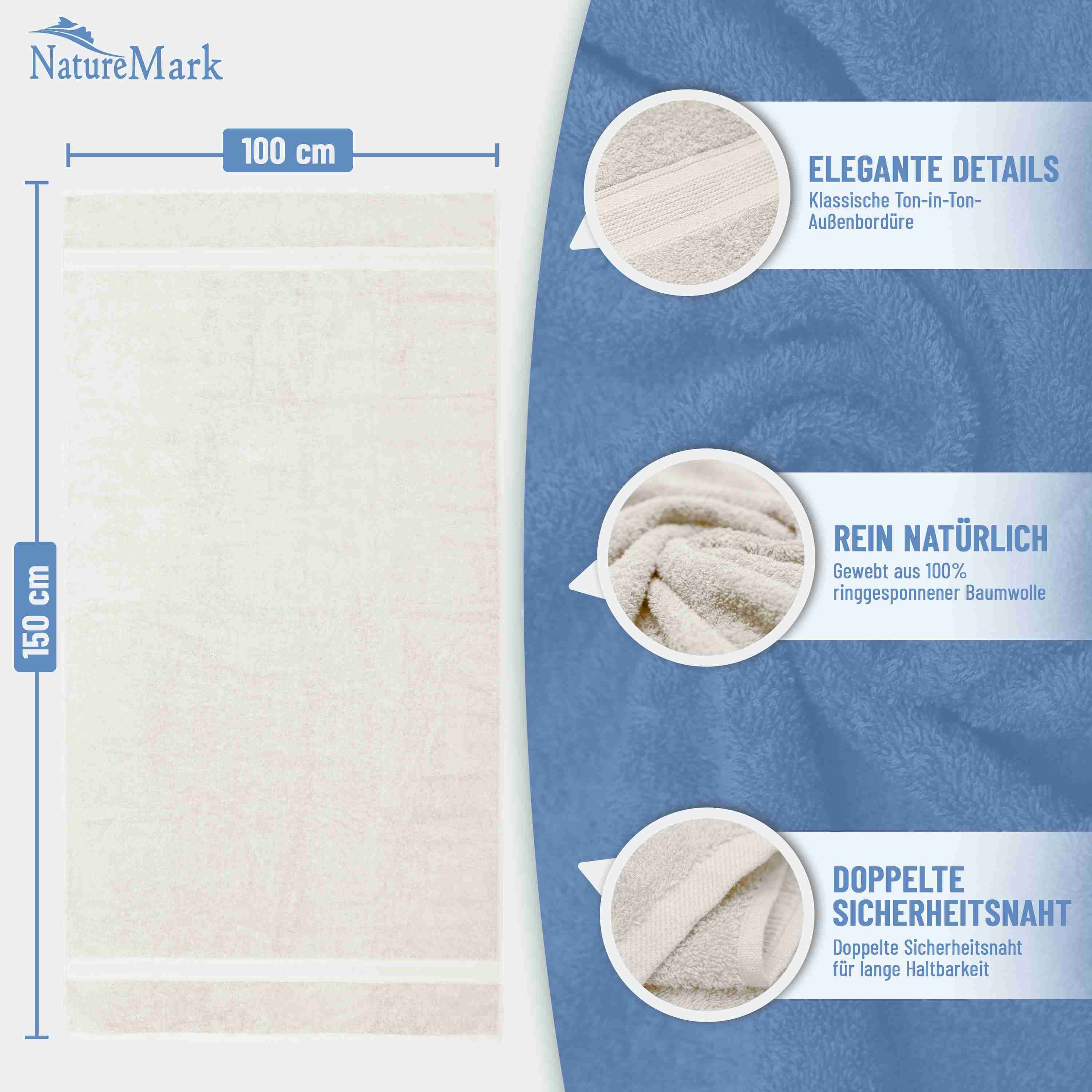 NatureMark Badetuch 2er-Set Frottier Badetücher 100x150cm, 100% Baumwolle (2-St), Premium Qualität, BADETUCH, Bade-Handtuch, 100x150cm – Bild 3 von 5