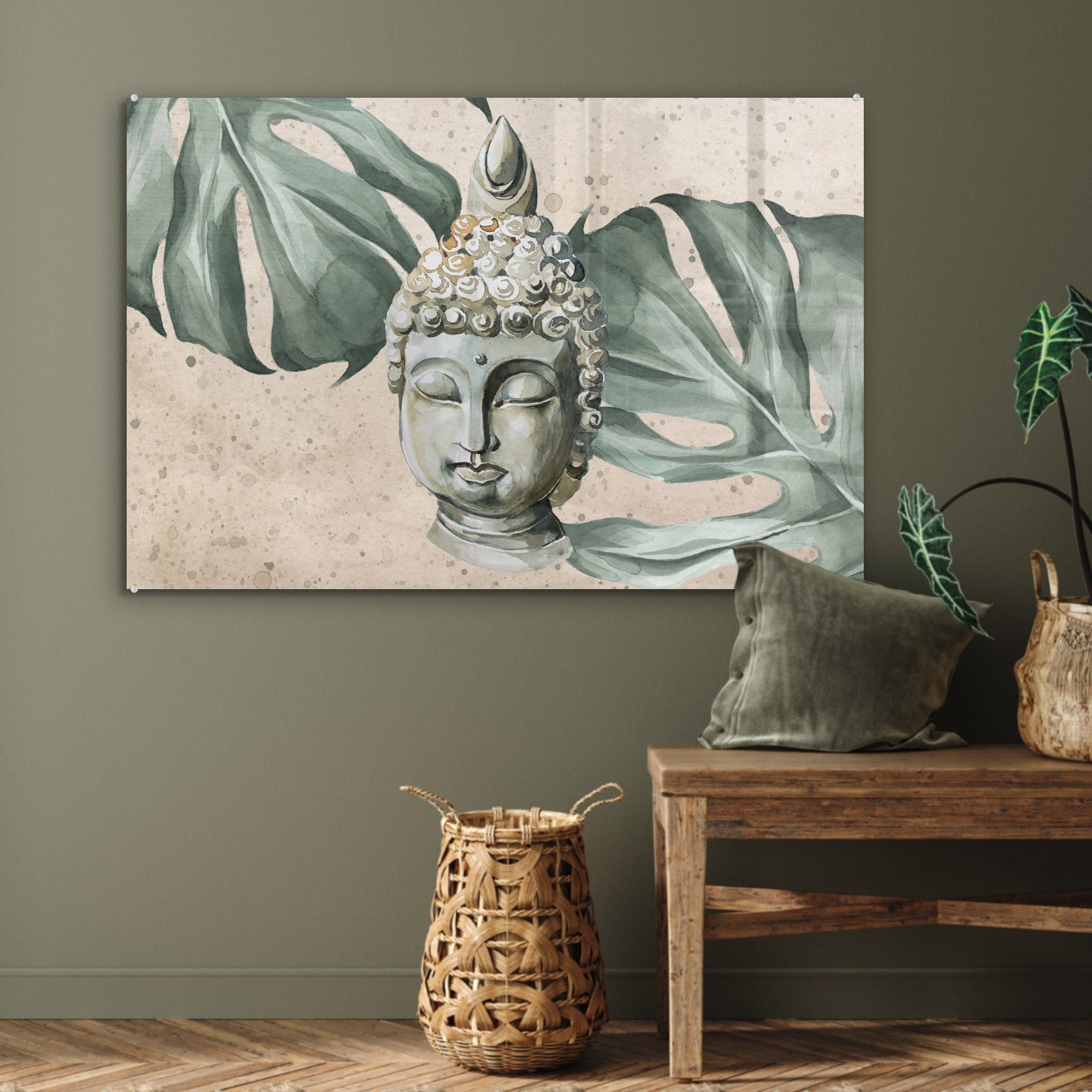 Acrylglasbild (1 St), - Grau, MuchoWow Buddha Wohnzimmer Acrylglasbilder Schlafzimmer Kopf - &