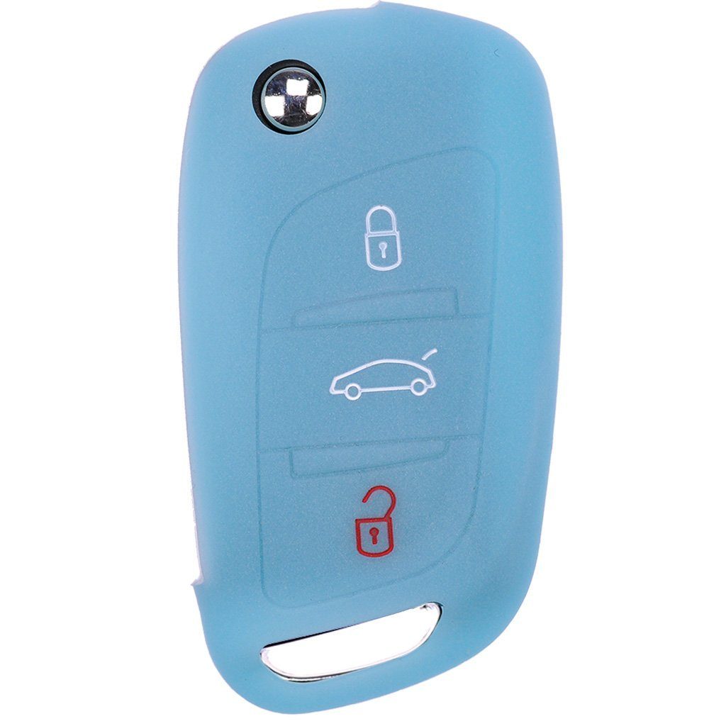 C4 Berlingo DS3 mt-key Silikon für Schlüsseltasche Softcase 3 Autoschlüssel DS6 fluoreszierend Blau, Schutzhülle Klappschlüssel Tasten DS5 Citroen DS4