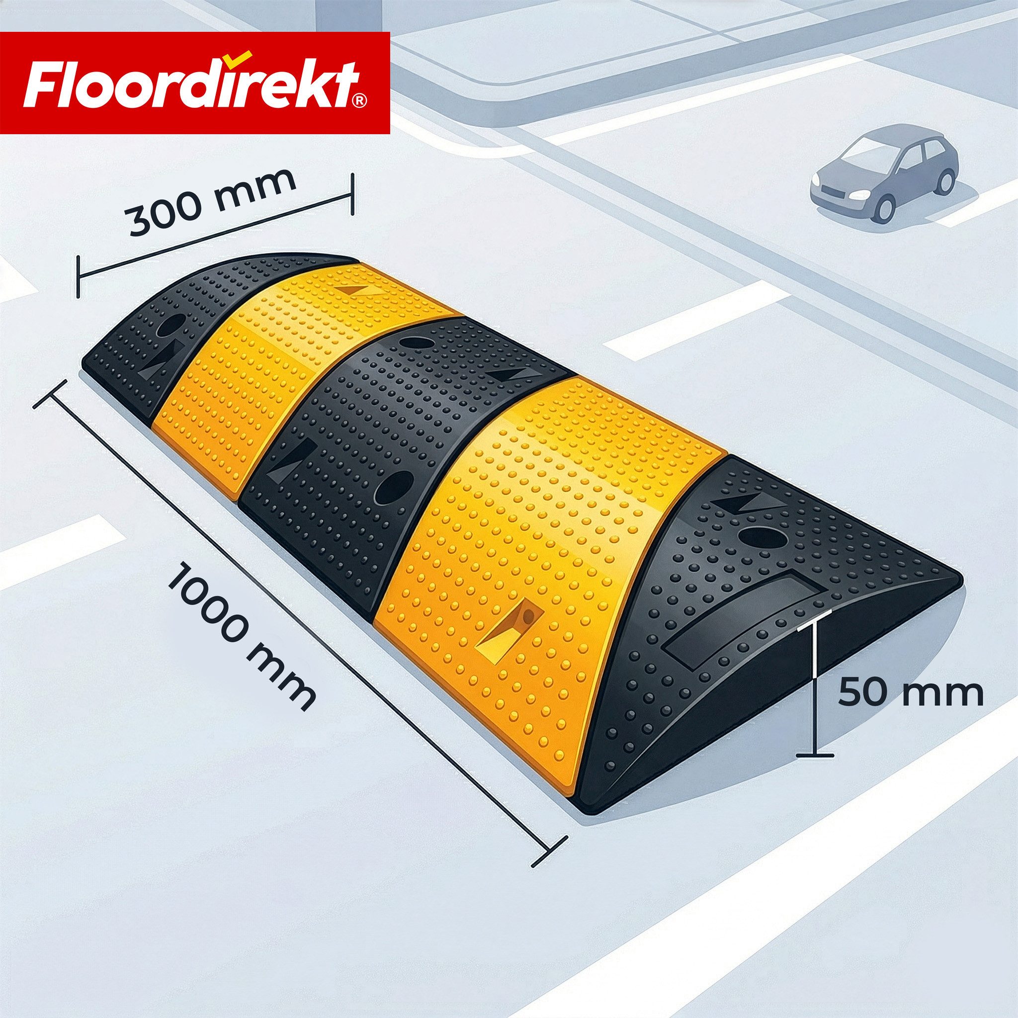Floordirekt Parkschwelle Pico Bodenschwelle, Fahrbahnschwelle aus Gummi 100x30 cm bis 30 Tonnen, (1-St), Bremsschwelle Einfahrt Parkplatz gelb-schwarz rutschhemmend