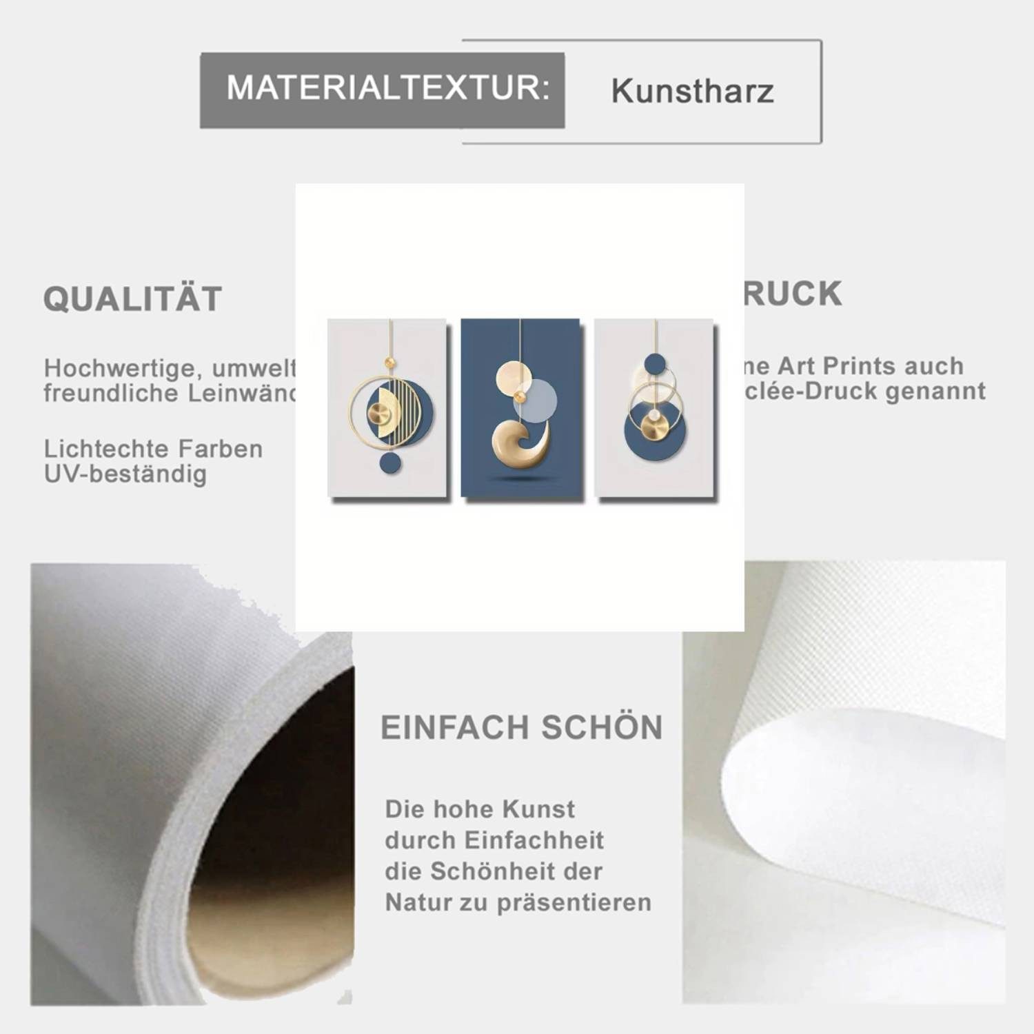 TPFLiving Kunstdruck OHNE RAHMEN, Moderne Formen und Figuren - (Leinwandbild XXL), Farben: Farben: beige, blau, gold -Größe: 21x30cm