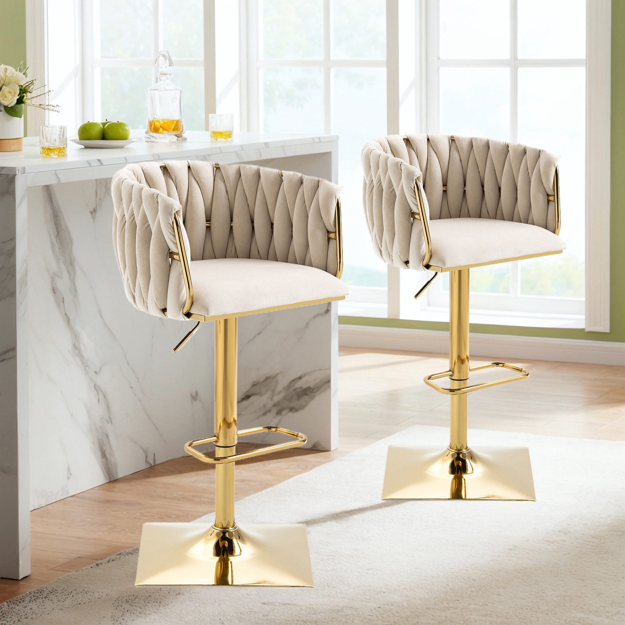 KLAM HOME Barhocker Vintage Barstühle (2 St), mit Rückenlehne und Fußstütze günstig online kaufen