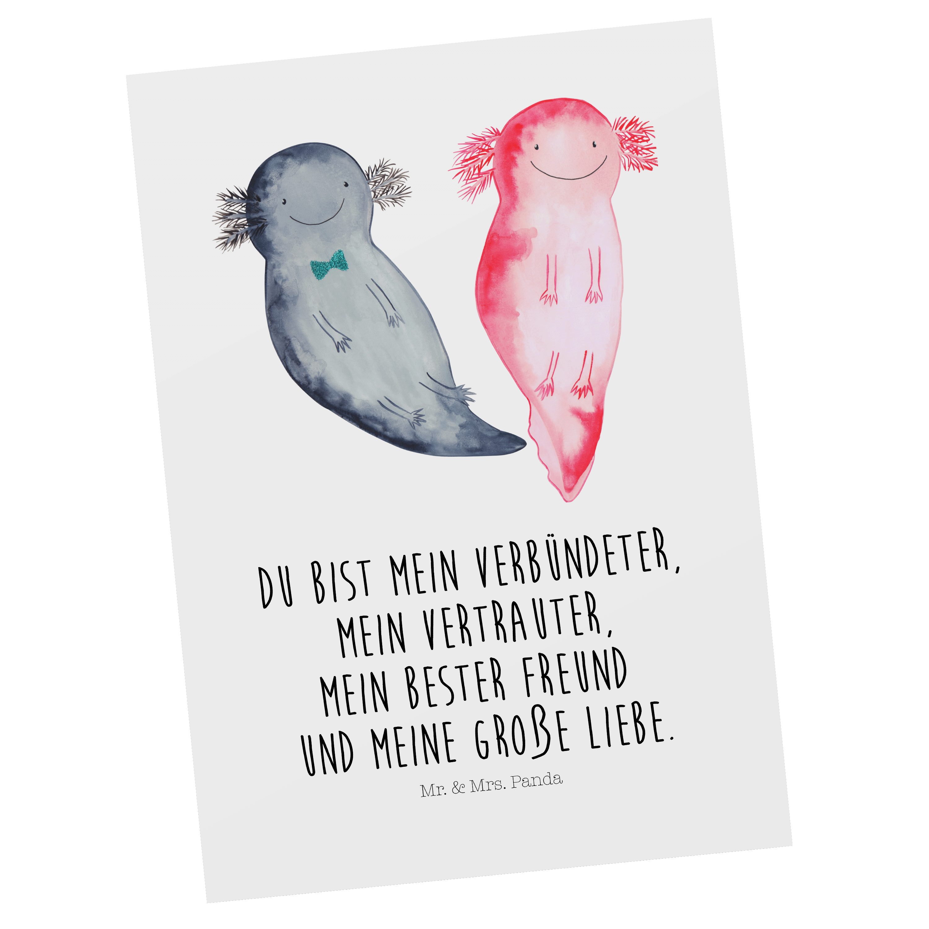 Panda Lurche, - Mrs. Liebe, & Weiß Schwanzlurch, ve Mr. Axel+Lotte Postkarte Geschenk, - Axolotl