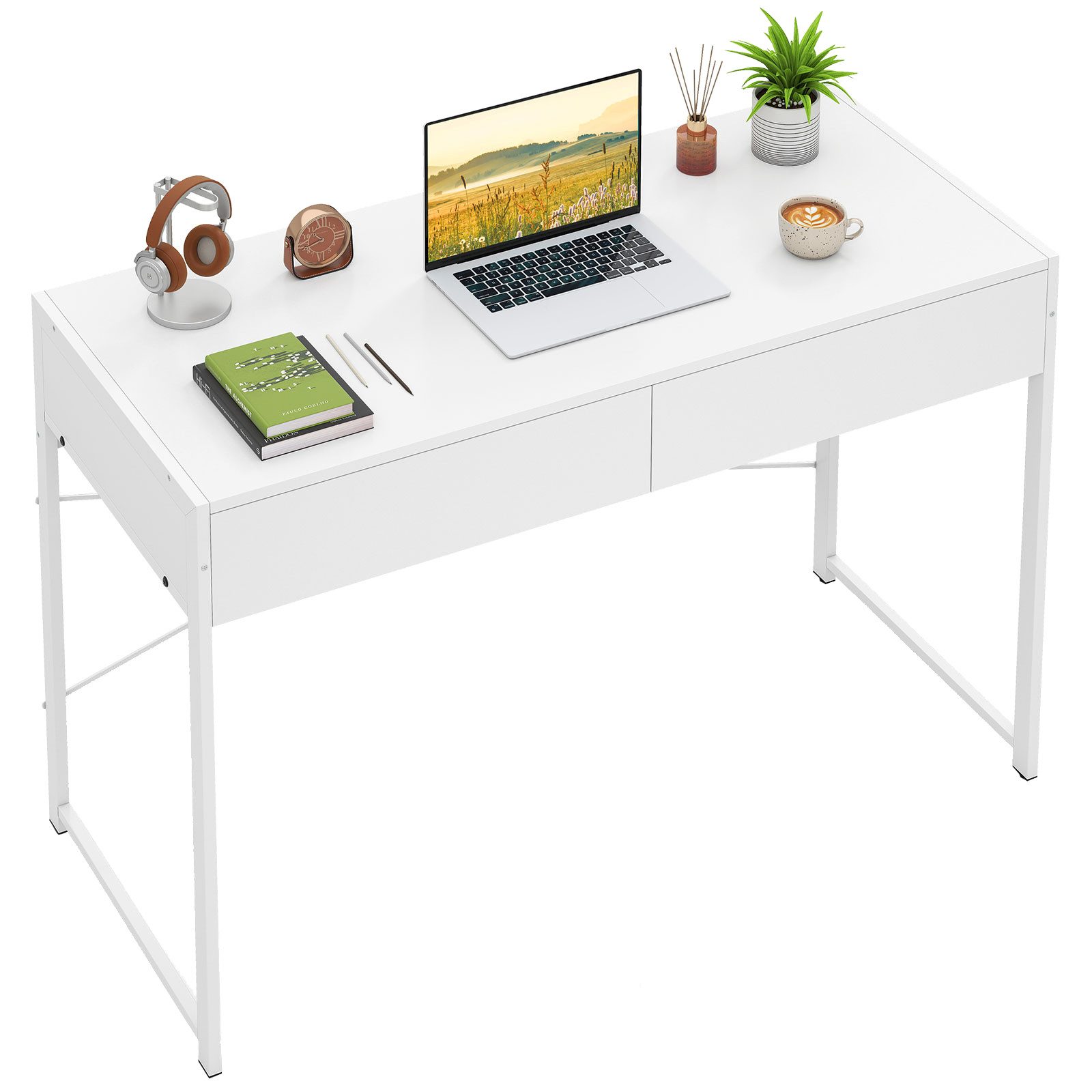 COSTWAY Schreibtisch, mit 2 Schubladen, 100kg belasbar, 112 x 48 x 76 cm