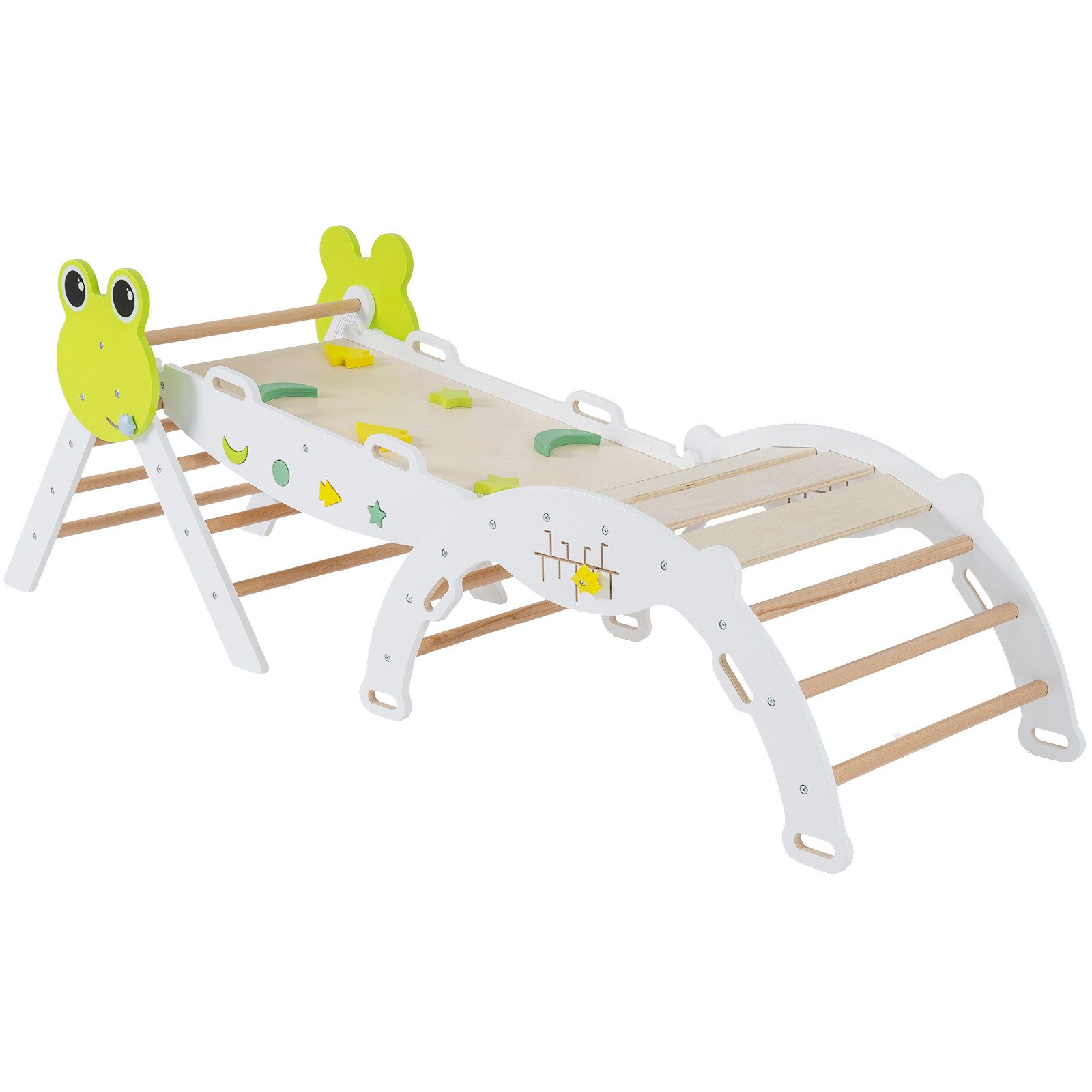 COSTWAY Klettergerüst, 7-in-1 Dreieck-Set mit Leiter & Bogen, Frosch-Themen