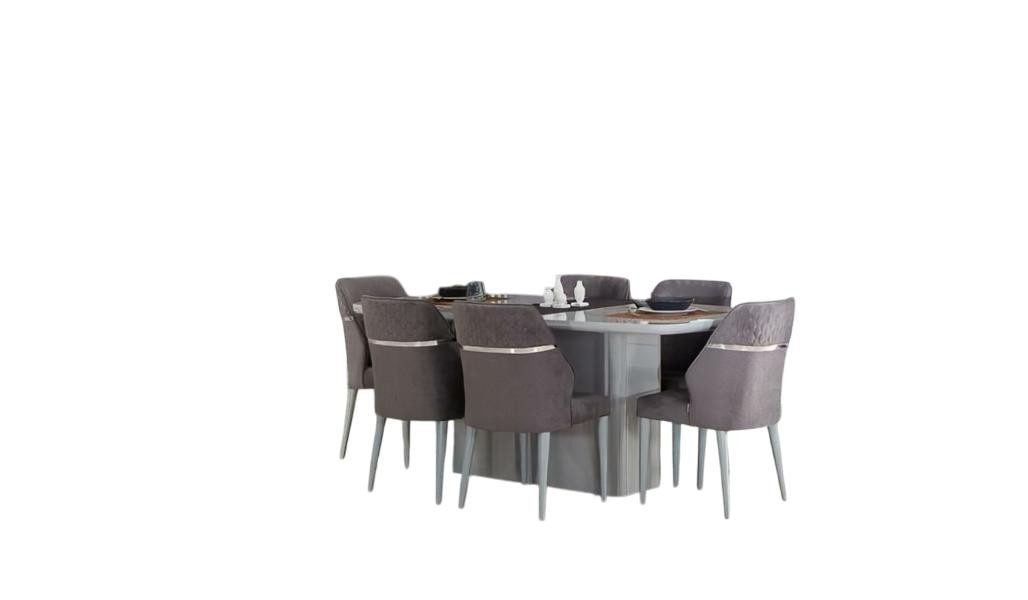 JVmoebel Esszimmer-Set Esszimmer Garnitur 10tlg. Weiß Holz - Tisch, Стулья & Anrichte, (10-St., Esstisch, 6x Стулья, Anrichte mit Spiegel, RTV), Made in Europe