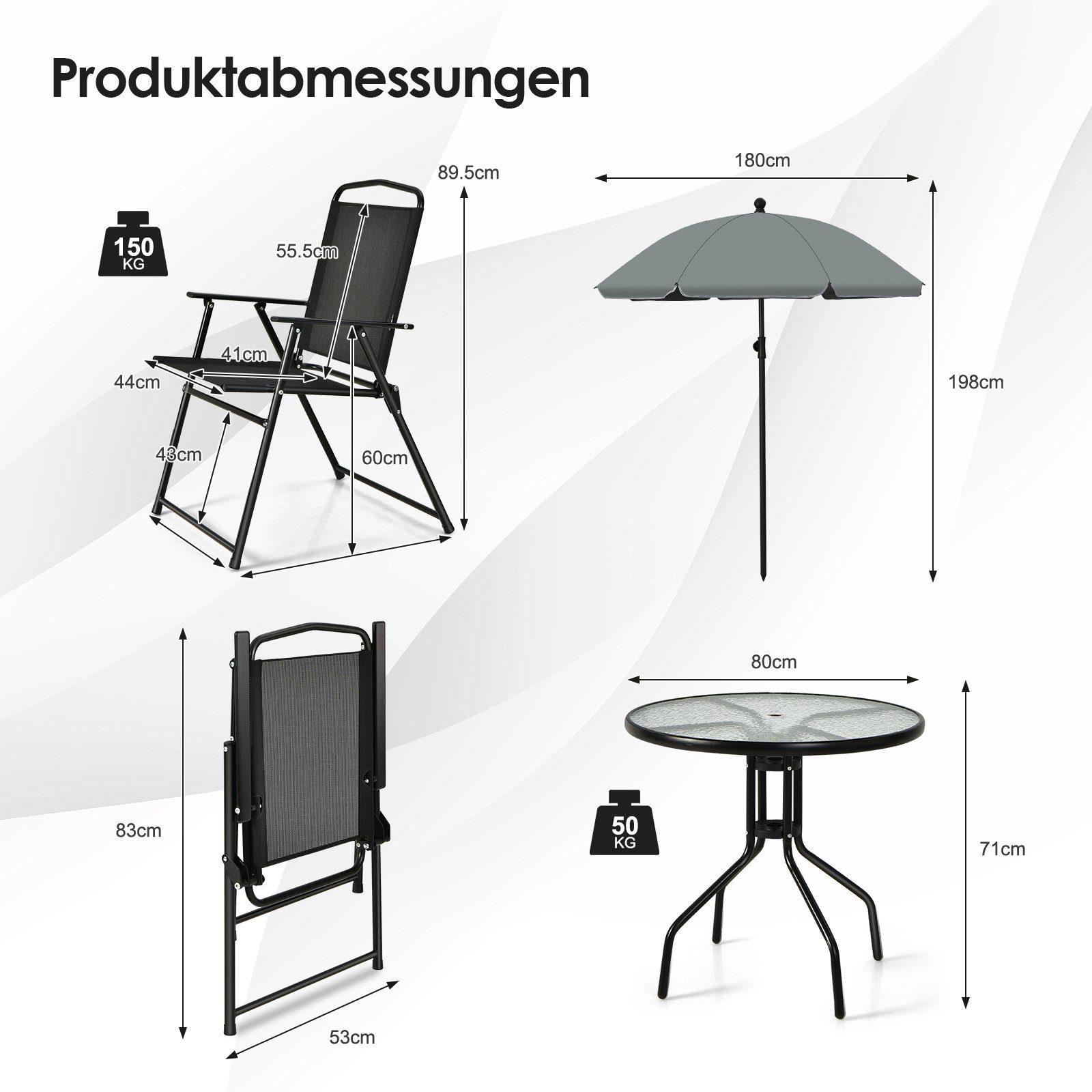 COSTWAY Balkonset 6 TLG. Garten Essgruppe, mit Sonnenschirm & 4 Klappstühle günstig online kaufen