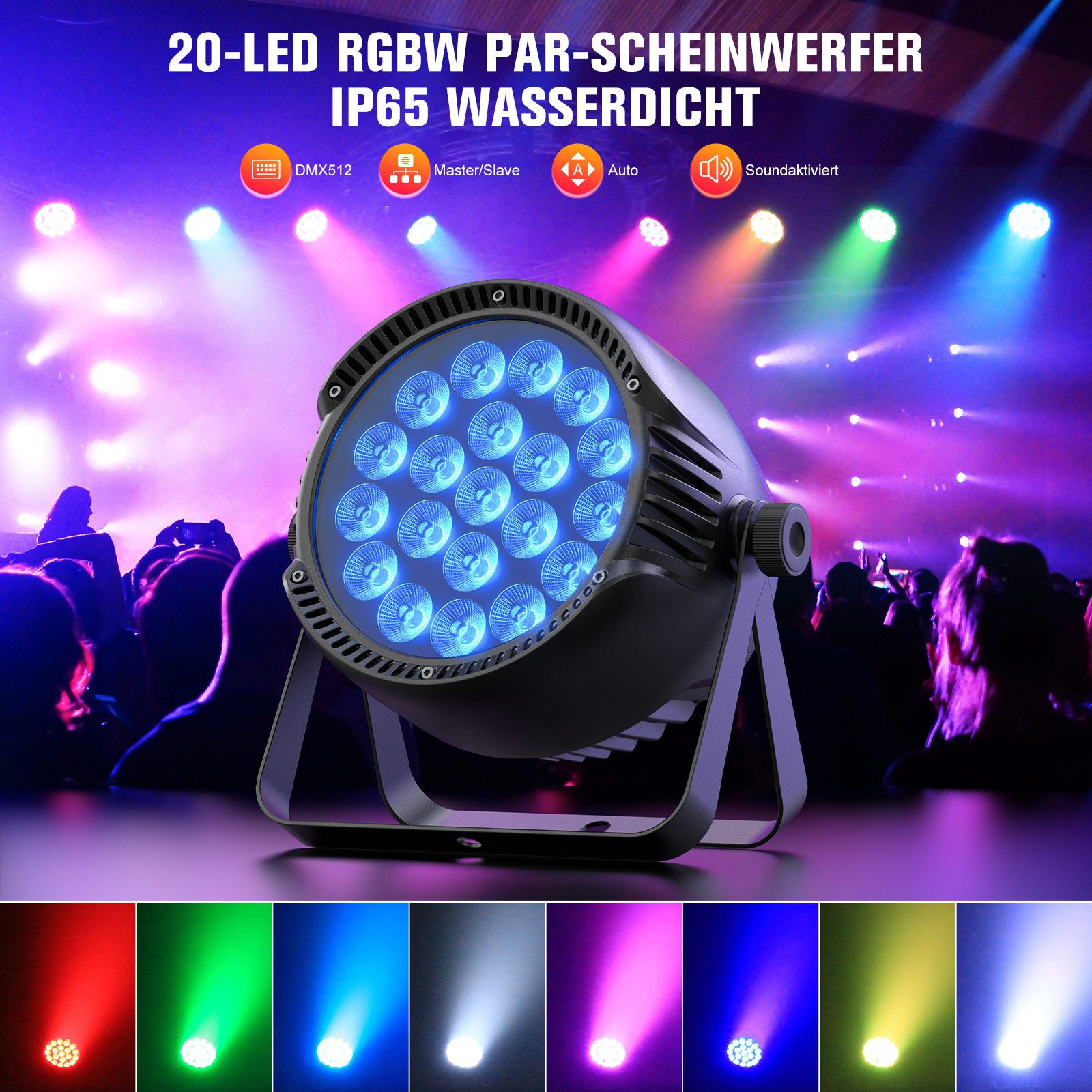 ZonQoonz Discolicht 300W IP65 wasserdichter 20-PCS-RGBW-4-in-1-LED-Bühnen-PAR-Scheinwerfer