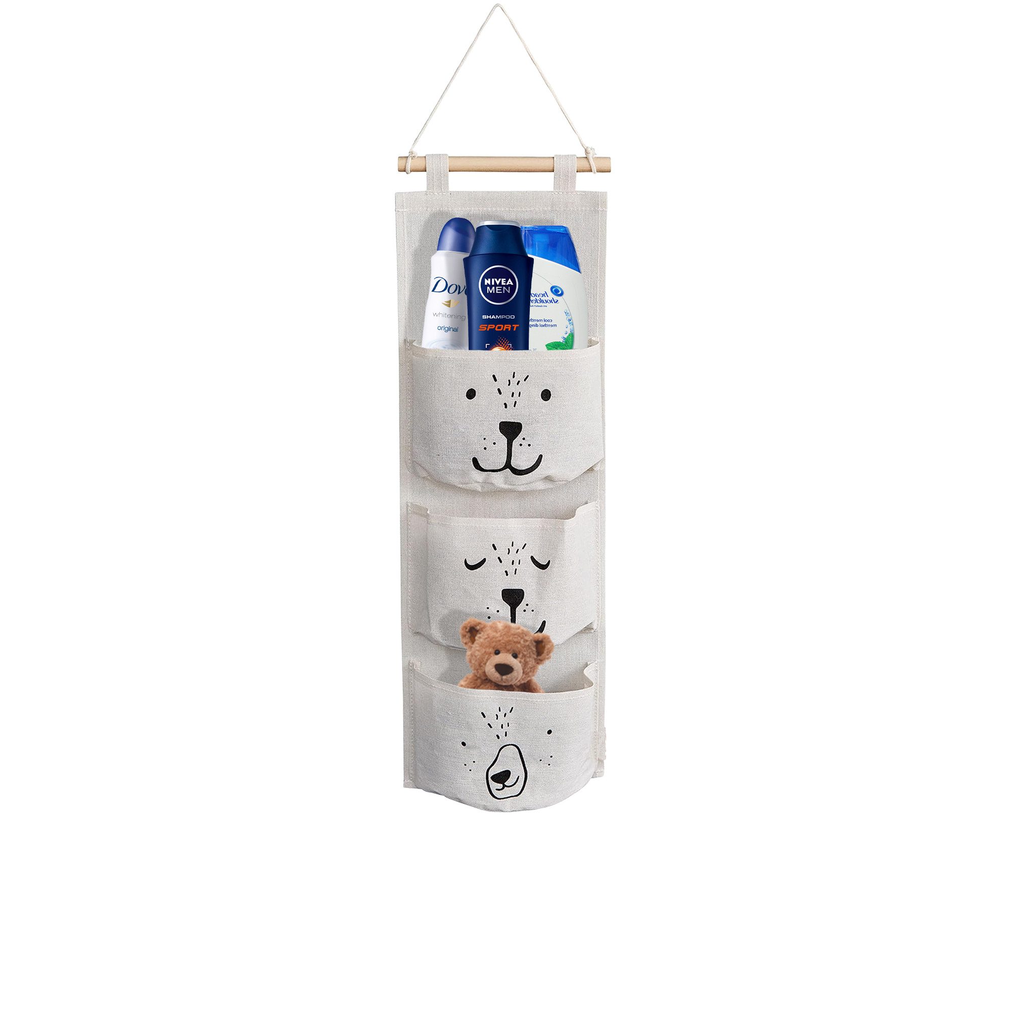 hausleben Organizer Wandorganizer aus Stoff mit Tiermotiven und 3 Taschen (1 St), Baumwolle & Holz- 58 x 20 cm