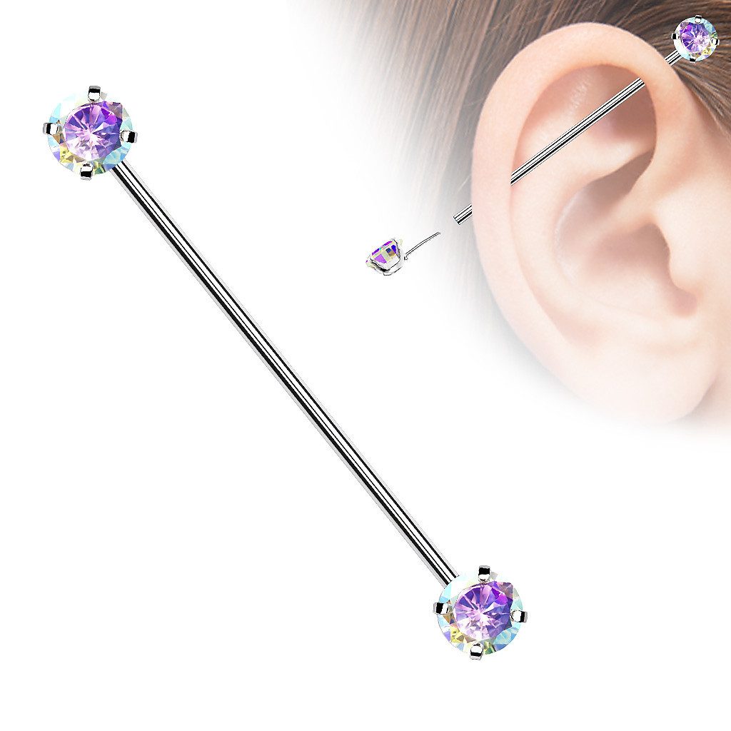 Taffstyle Piercing-Set Industrial Piercing Langhantel Barbell Scaffold Zirkonia Rainbow (Ohr Knorpel Helx Lobe Cartilage), Ohr Knorpel Piercing Langhantel Barbell Scaffold Ohrpiercing