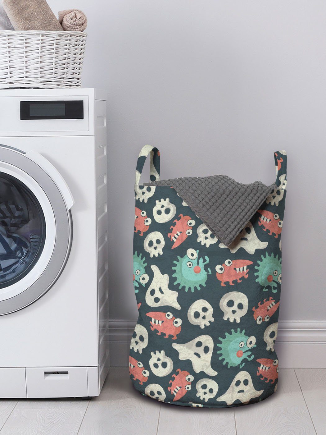 Abakuhaus Wäschesäckchen Wäschekorb mit Monsters Geist Pattern Kordelzugverschluss Waschsalons, Spooky Sonderbare Griffen für