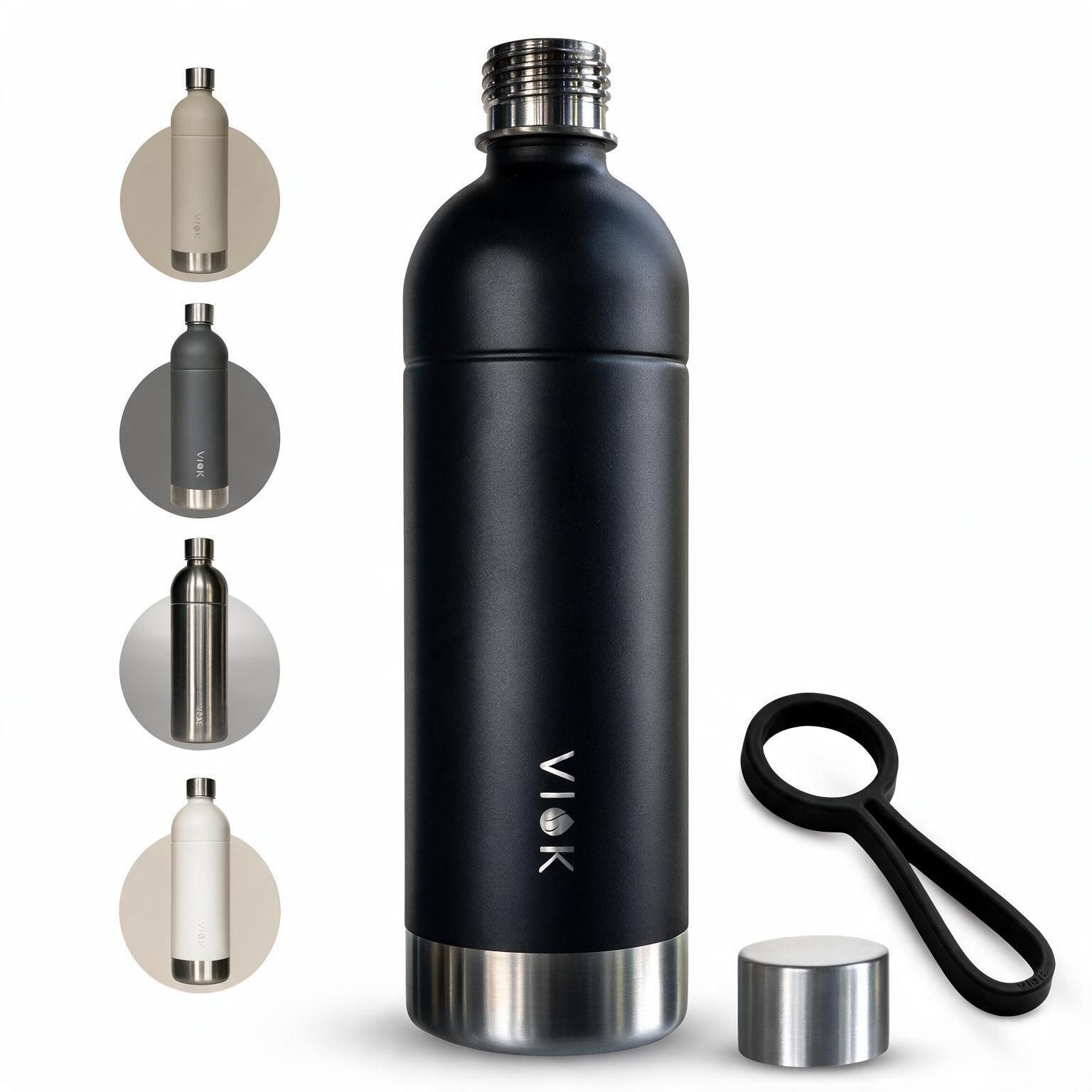 VIOK Wassersprudler Flasche Edelstahlflasche 1,3 L für Aarke Carbonator 3, SMEG, Brita, Arendo, Mit Trageschlaufe, Spülmaschinenfest, kein Ablaufdatum