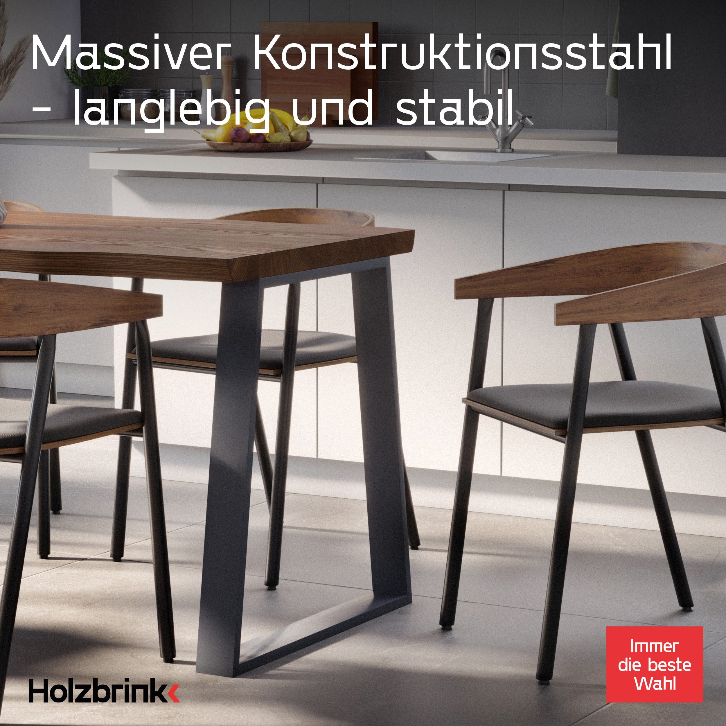 HOLZBRINK Tischbein Tischgestell Möbelfüße Tischuntergestell inkl. Bodenschoner HLT-20, Tischkufen Industriestahl pulverbeschichtet