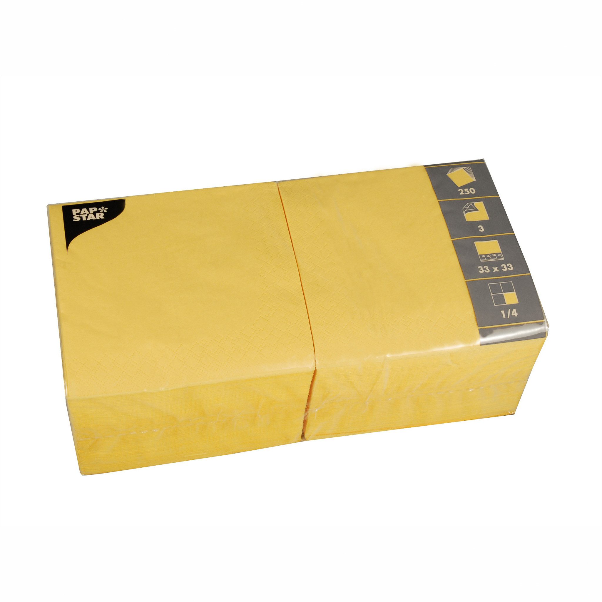 PAPSTAR Papierserviette, Servietten Papier 33x33cm 3-lagig 1/4-Falz 250 Stück Gelb