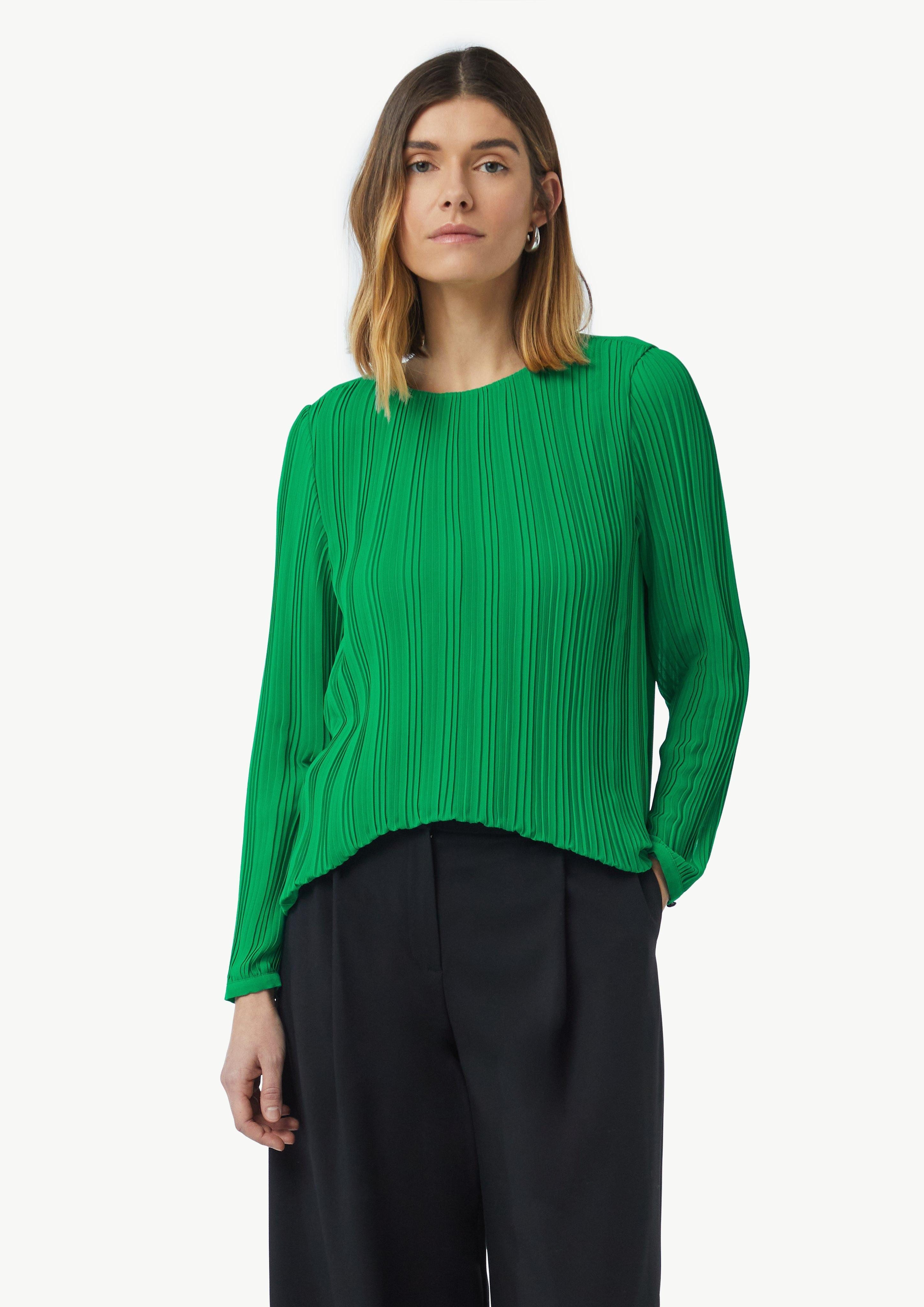 Langarmbluse Plissierte Chiffonbluse mit Rundhalsausschnitt