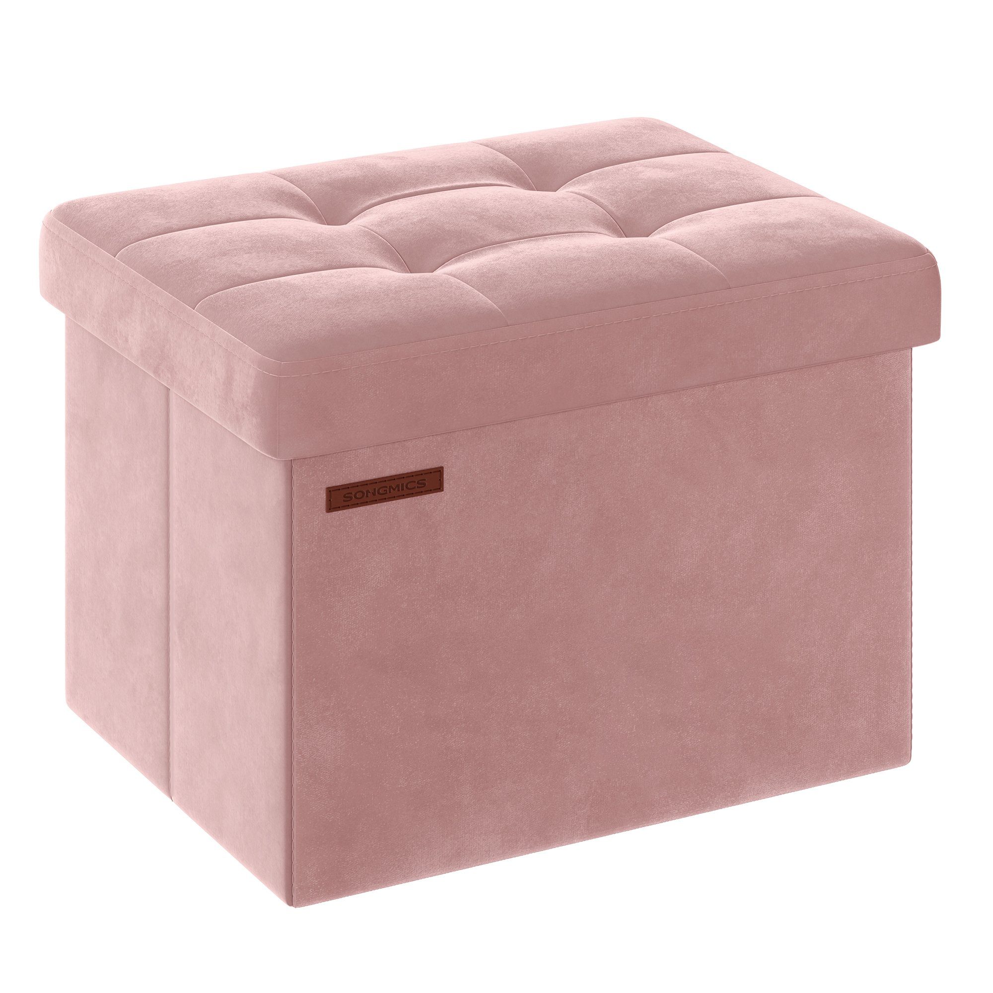 SONGMICS Sitzhocker, Aufbewahrungsbox mit Deckel, bis 130 kg belastbar Pastellrosa