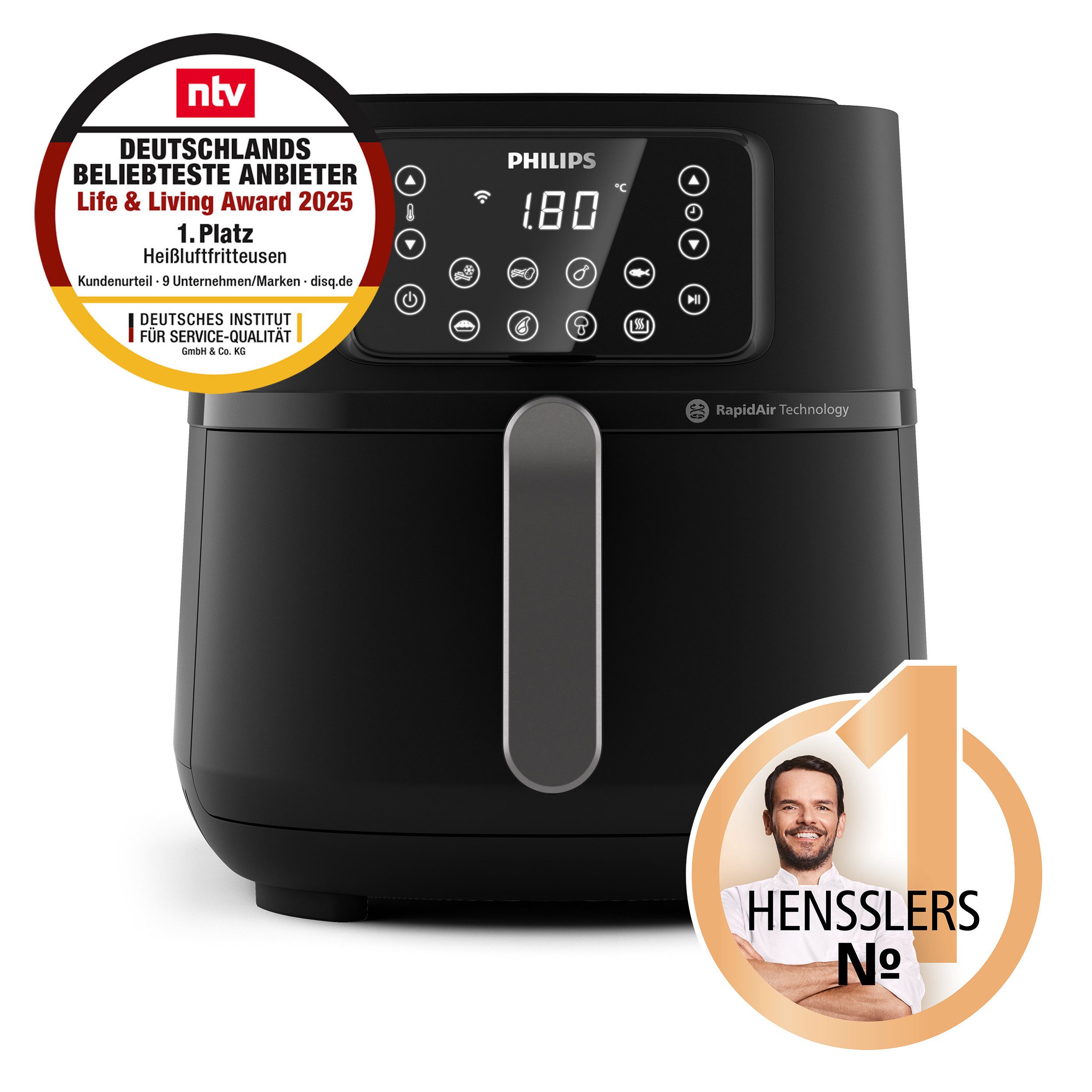 Philips Heißluftfritteuse Airfryer XXL HD9285/90, 7,2 l, 2000 W, mit 7 Voreinstellungen, WiFi Konnektivität und Warmhaltefunktion