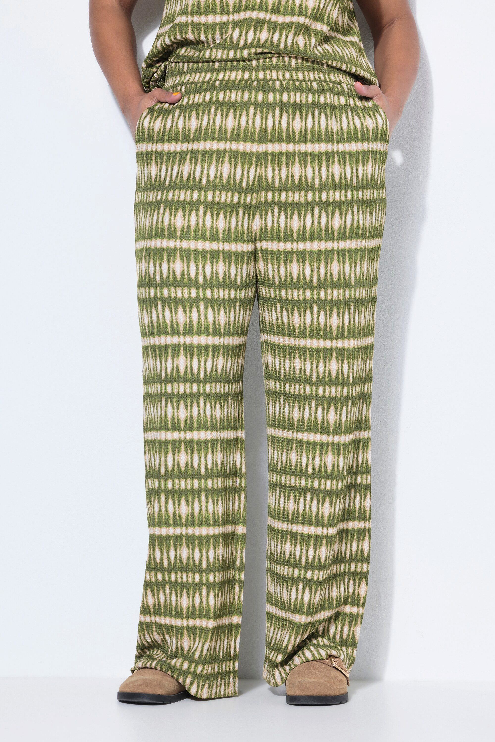Studio Untold Schlupfhose Hose Wide Legs Struktur und Print Elastikbund
