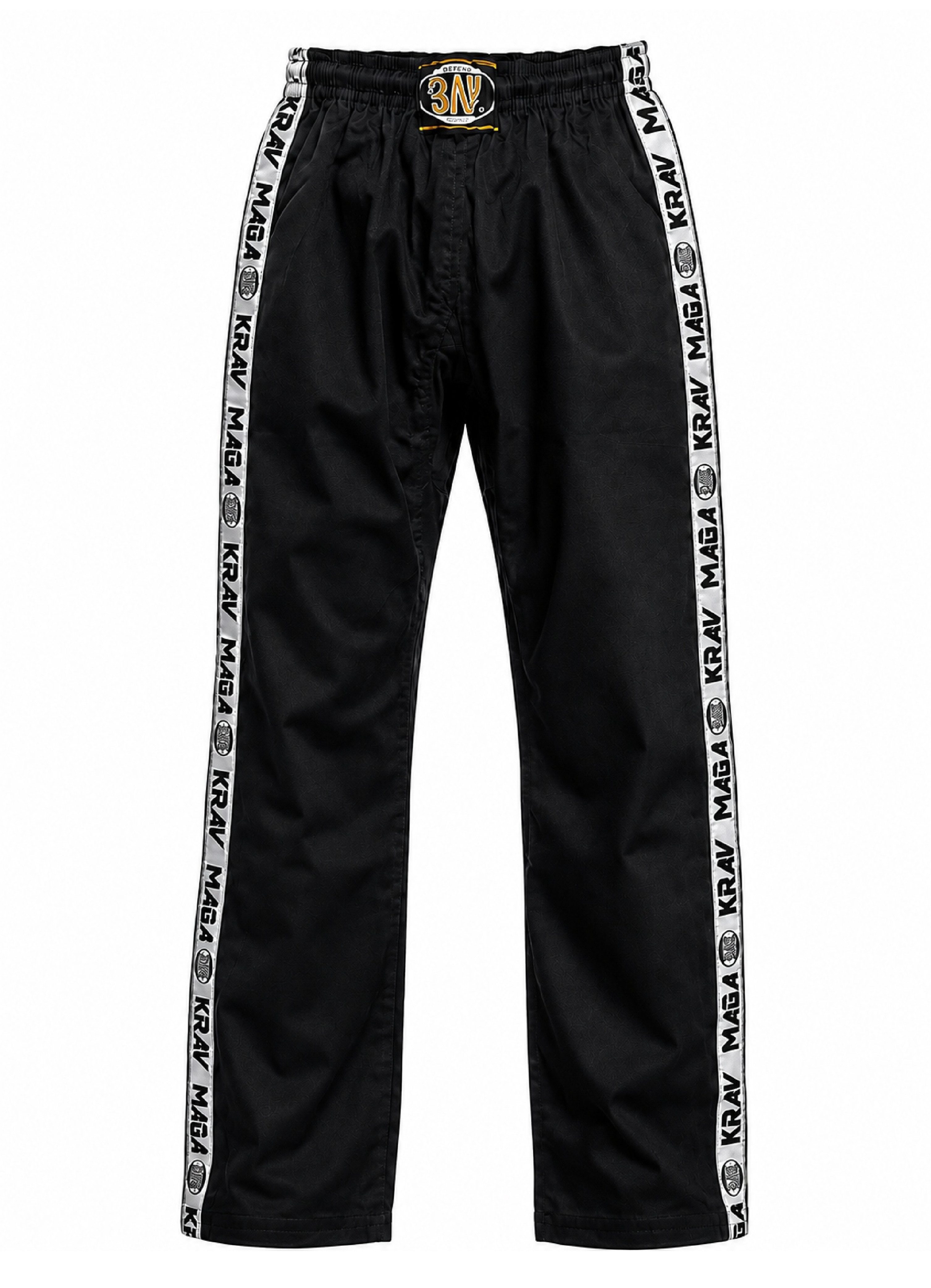 BAY-Sports Sporthose Kampfsporthose KRAV MAGA STRIPES Hose lang Kampfsport 100 % Baumwolle, 8 Unzen, weiter Schnitt, Trainingshose Schwarz/Grau