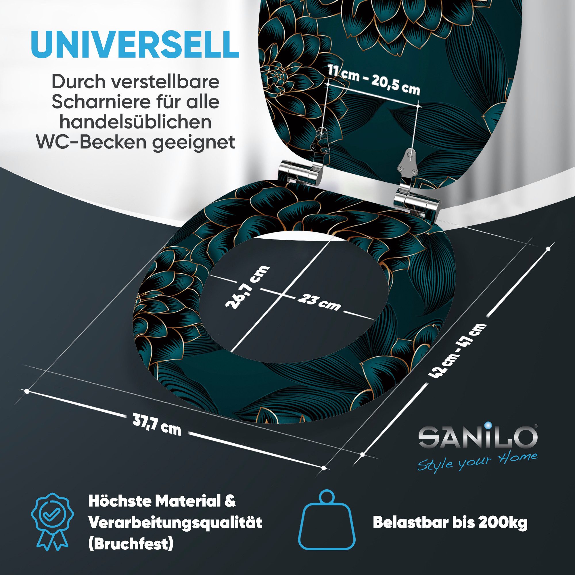 Sanilo Badaccessoire-Set 3-teilig mit Motiv, viele schöne Sets zur Auswahl, WC-Sitz mit Absenkautomatik, Badteppich 70 x 110 cm, Waschbeckenstöpsel, 3 tlg., 3-t – Bild 5 von 5