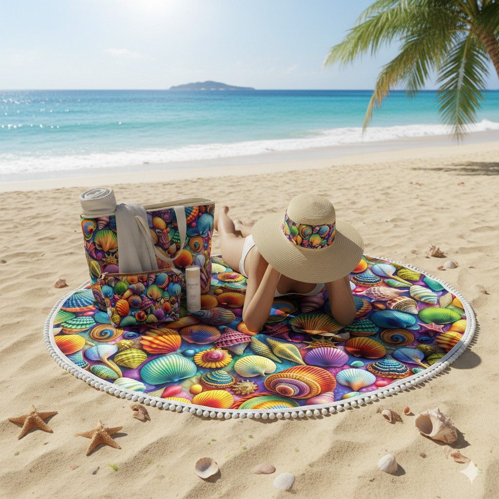 lillestoff Stoff Baumwollstoff Baumwolle Webware 3D-Optik Summer Muscheln Meer, Meterware, 50 cm x 150 cm