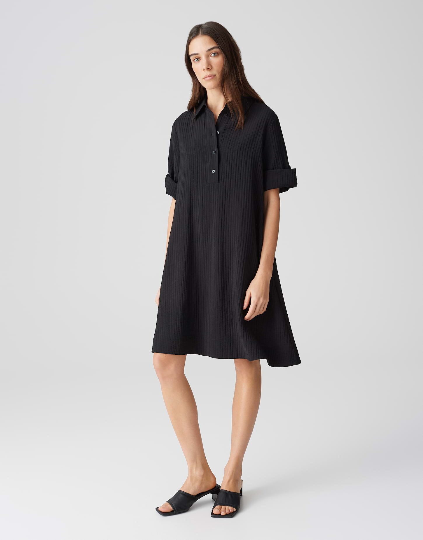 Hemdblusenkleid WOMARA A-Linie mit feiner Rippstruktur