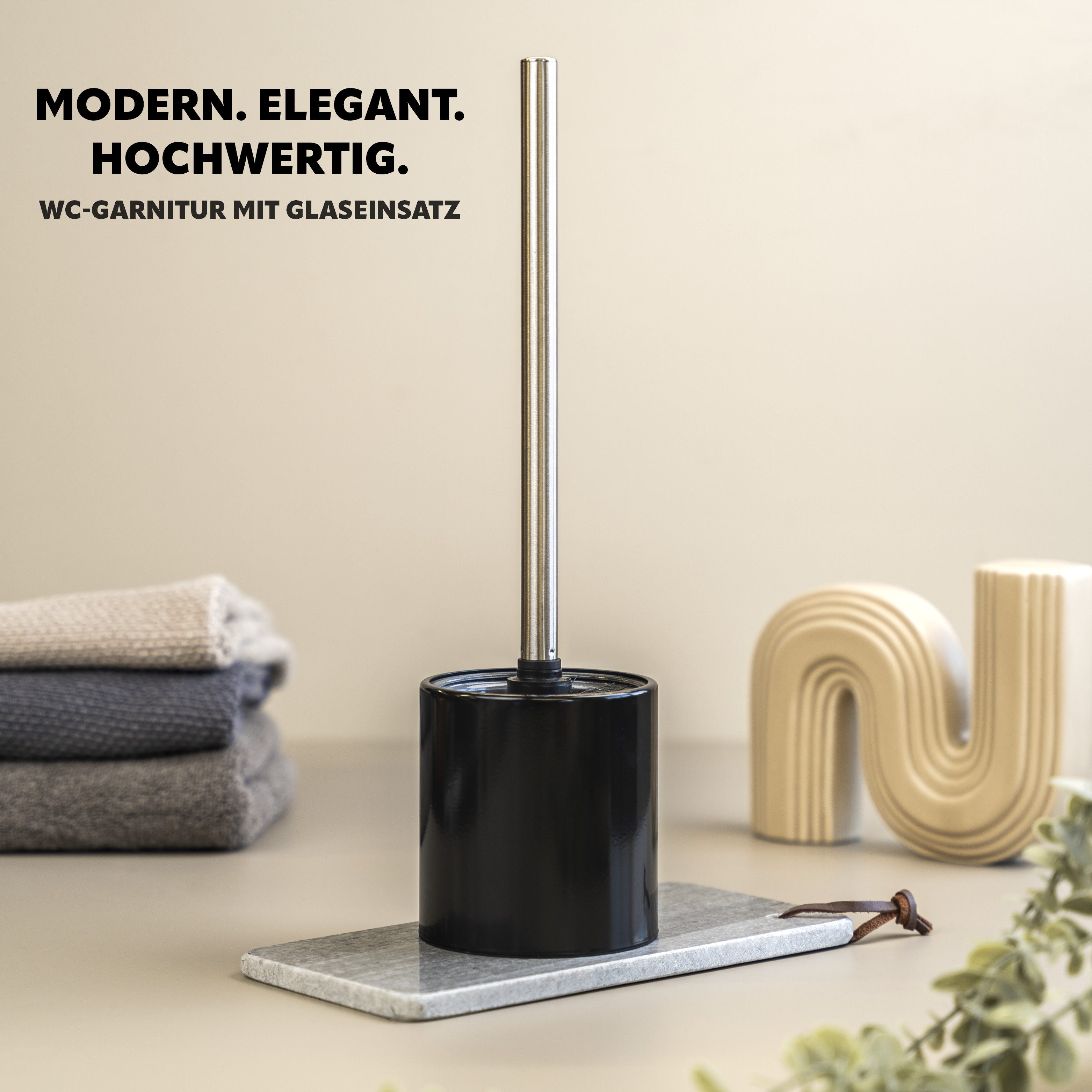 bremermann WC-Reinigungsbürste WC-Bürste TIRANO inkl. 3x Ersatzbürstenköpfe, Edelstahl, schwarz