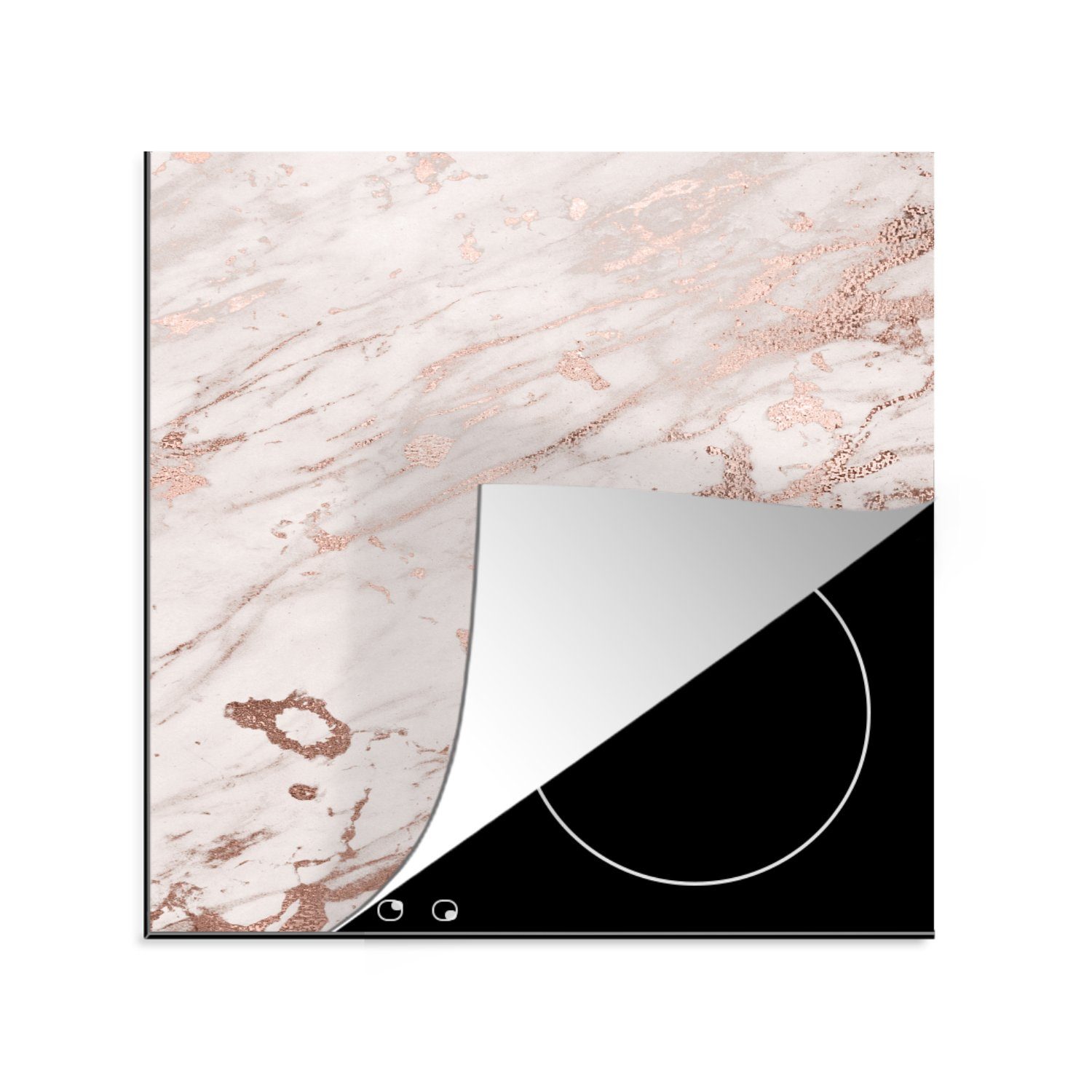 MuchoWow Herdblende-/Abdeckplatte Marmor - Weiß - Rosa, Vinyl, (1 tlg), 78x78 cm, Ceranfeldabdeckung, Arbeitsplatte für küche | Herdabdeckplatten