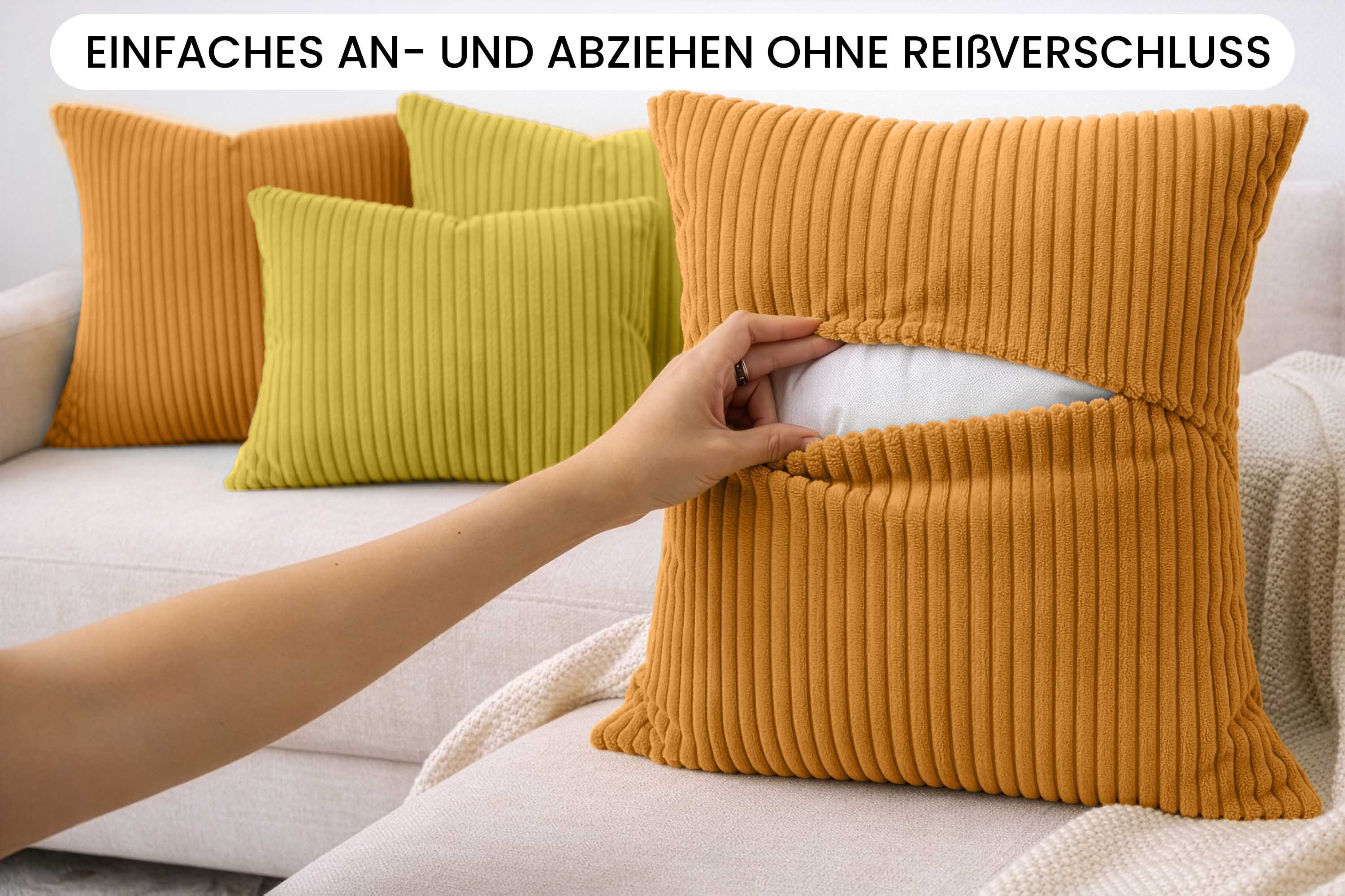 Amilian Dekokissen Sofakissen 4er Set mit Füllung - 2x 45x45 + 2x 35x45 cm, Hotelverschluss, waschbar, formstabil – Bild 5 von 5