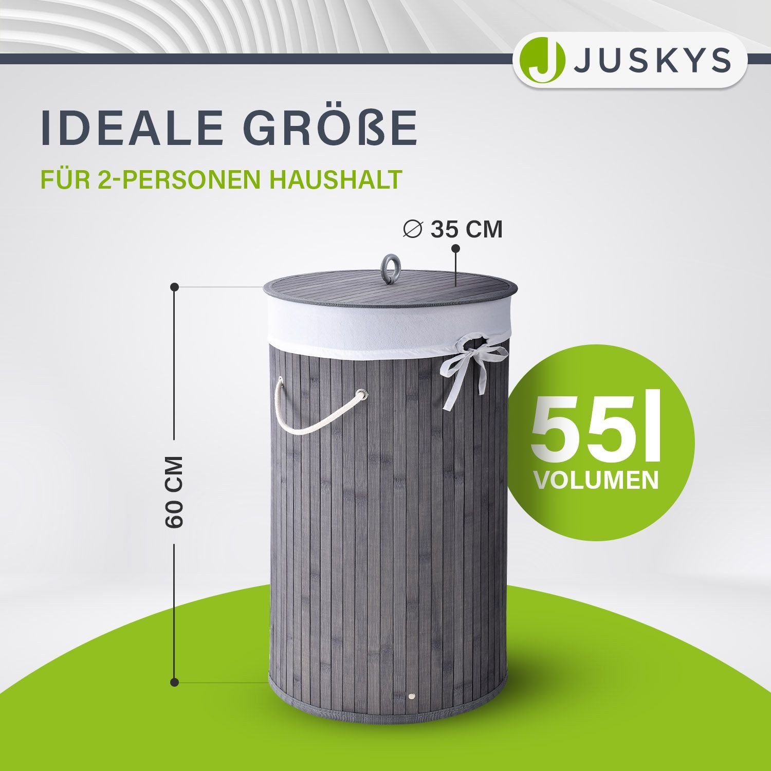 Juskys Wäschekorb Curly-Round, 55 l, mit Tragegriffe, Deckel, Wäschesack wa günstig online kaufen