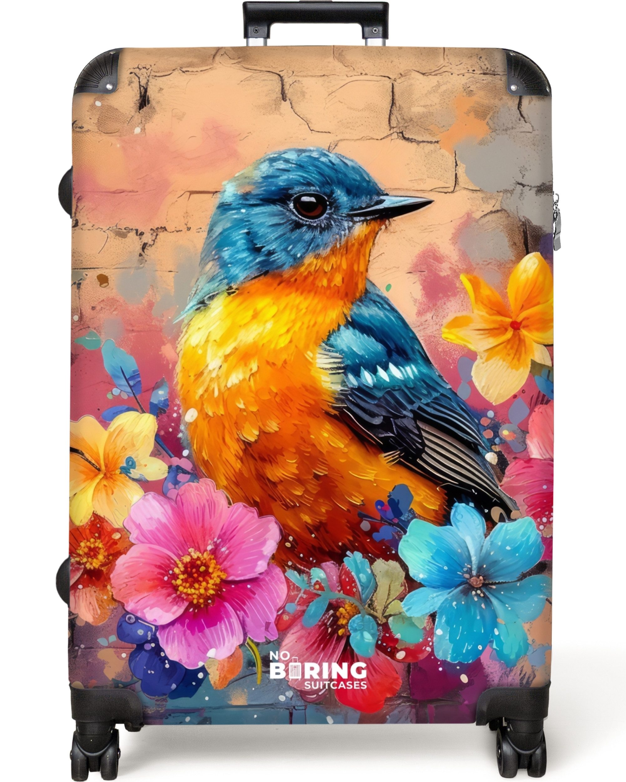 NoBoringSuitcases.com© Hartschalen-Trolley Vogel mit Blumen im günstig online kaufen