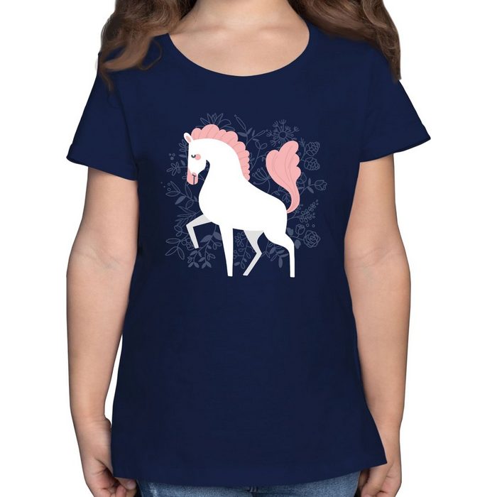 Shirtracer T-Shirt Pferd mit Blumen - Tiermotiv Animal Print - Mädchen Kinder T-Shirt t-shirt 152 mädchen pferdemotiv - pferde shirt kinder - tshirt pferd