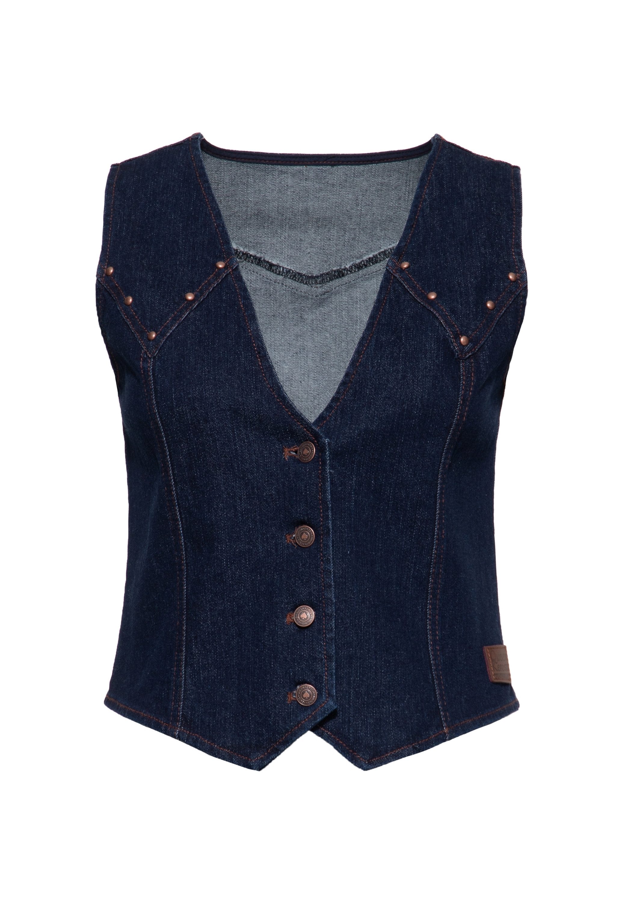QueenKerosin Jeansweste Ruby Western-Passen mit Nieten und Rückenriegel mit Metallschnalle