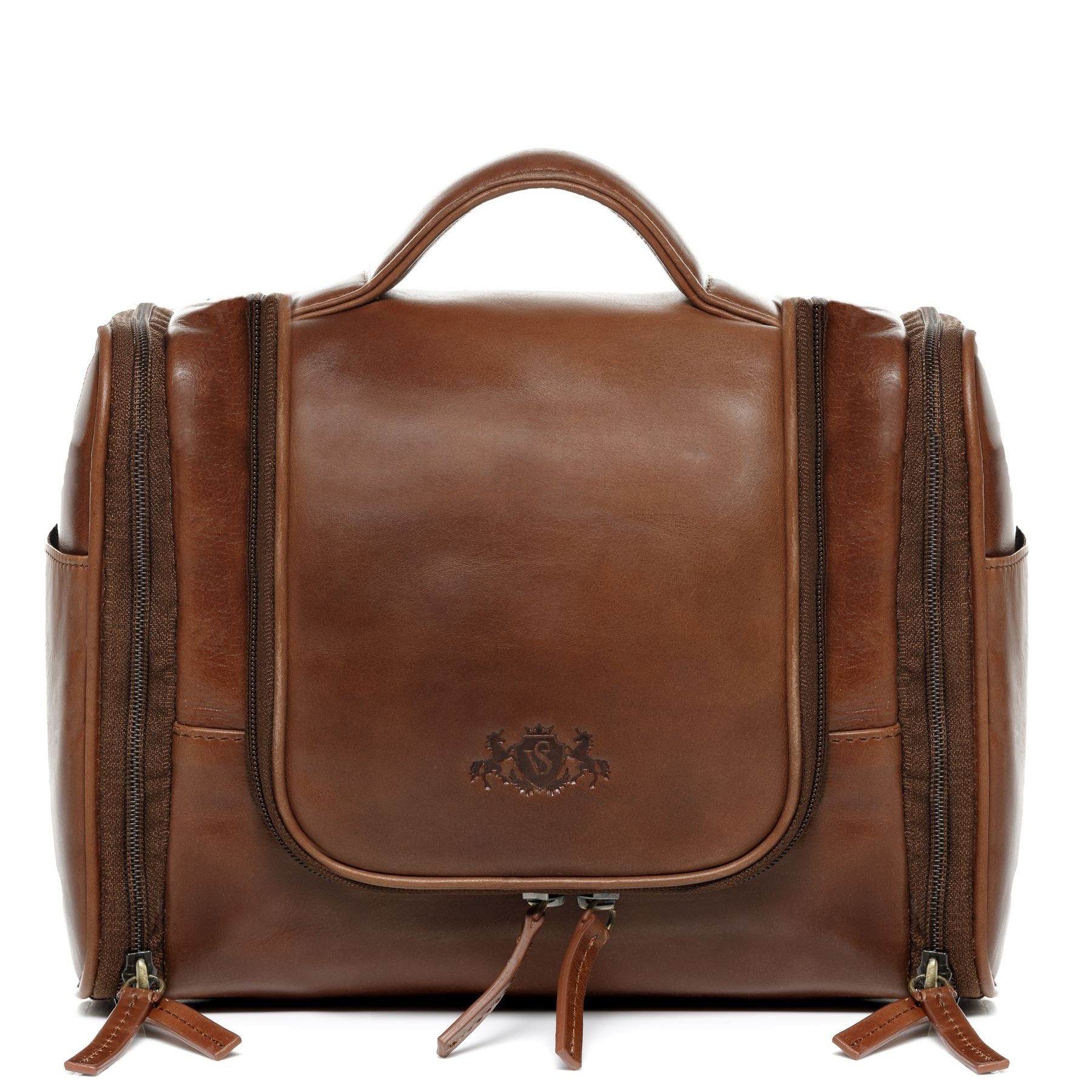 SID & VAIN Kulturbeutel echt Leder Kulturtasche zum Aufhängen groß hell-braun, Waschbeutel Echtleder für Damen & Herren, Kosmetiktasche hellbraun