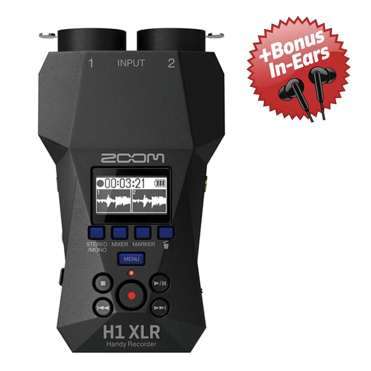Zoom Audio Zoom Audio-Recorder H1 XLR Aufnahmegerät + Bonus In-Ear Kopfhörer Digitales Aufnahmegerät (2 Kanal XLR Handy Recorder mit 32-BIT)