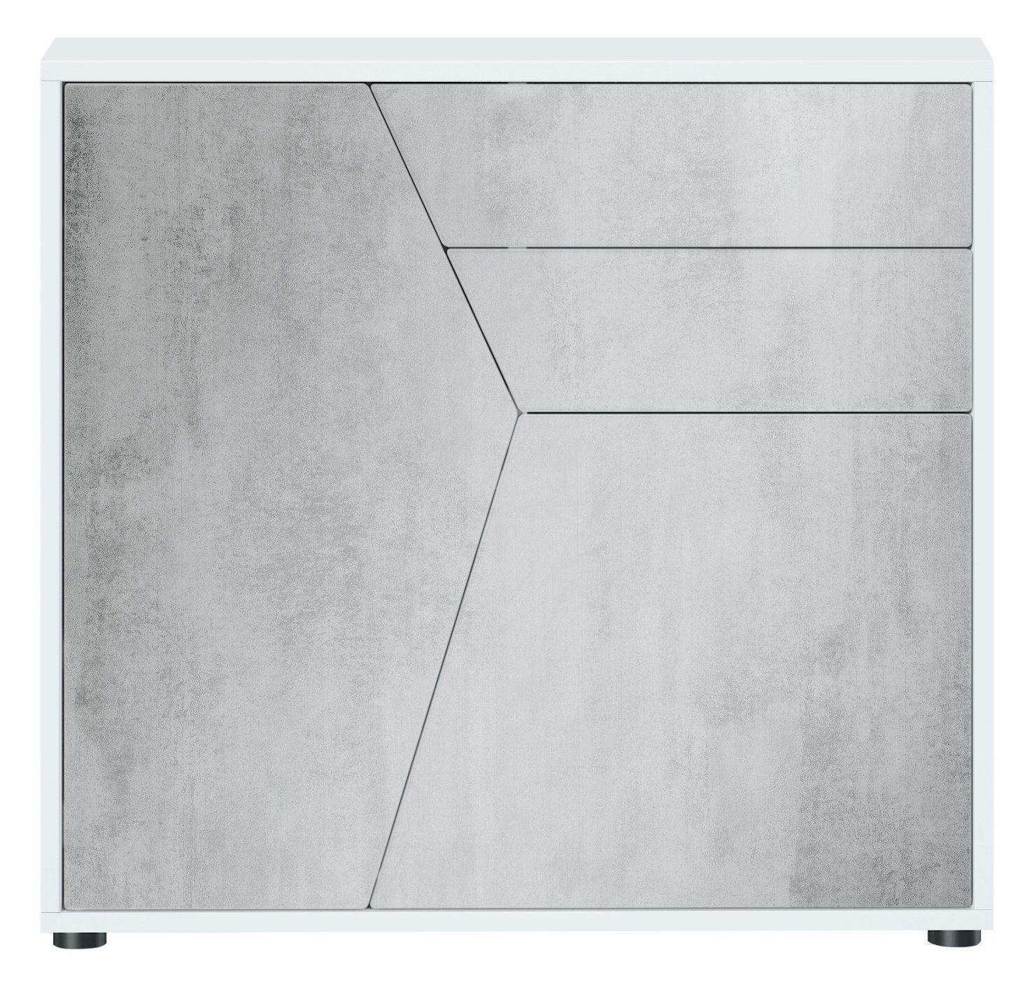Vladon Kommode Benny (Kommode, mit 2 Türen und 2 Schubladen), Weiß matt/Beton Oxid Optik (79 x 74 x 36 cm)