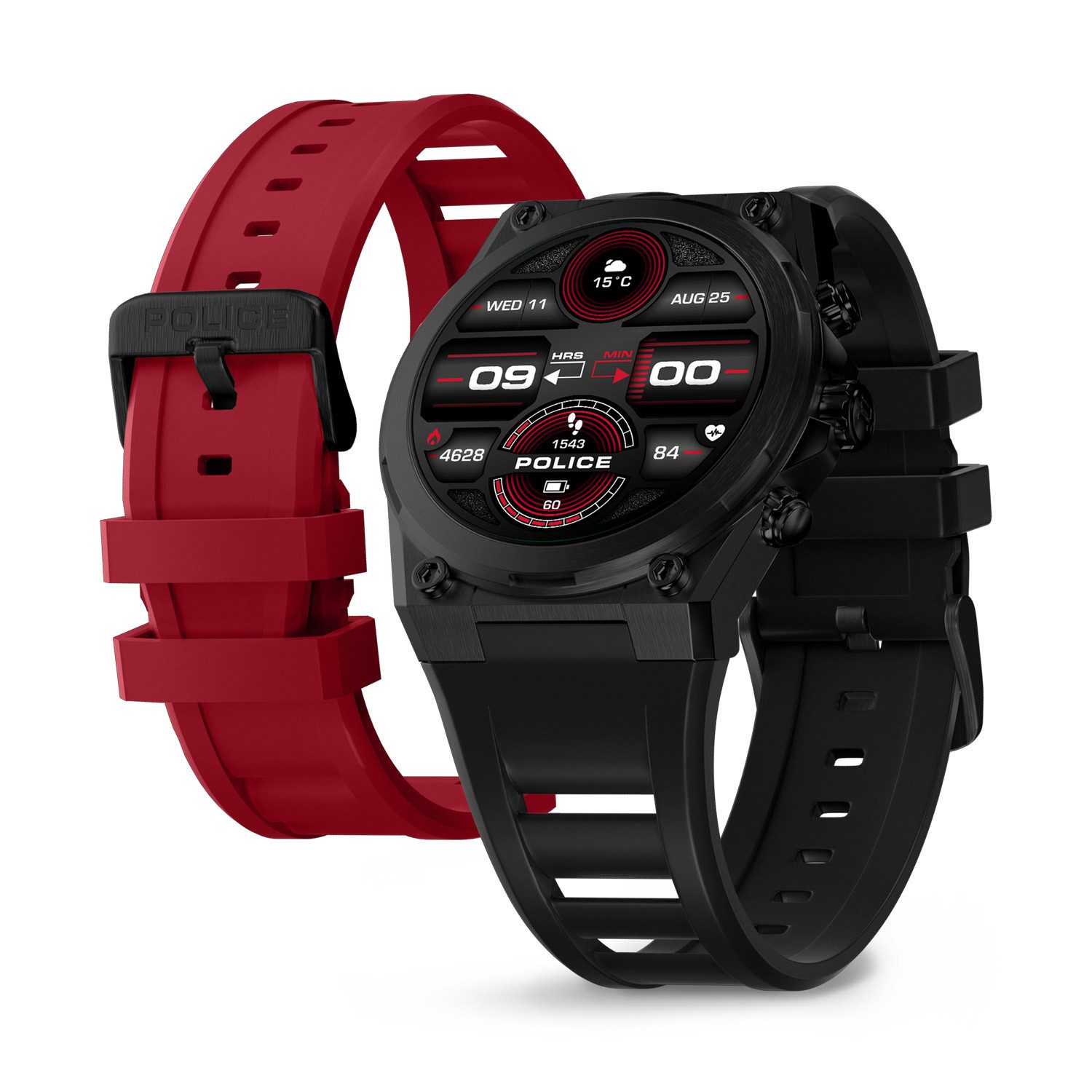 Police Herren-My.Avatar 2.0 Schwarz/Rot Fitnessuhr (3.6 cm/1.4 Zoll, Proprietär), 1-tlg.