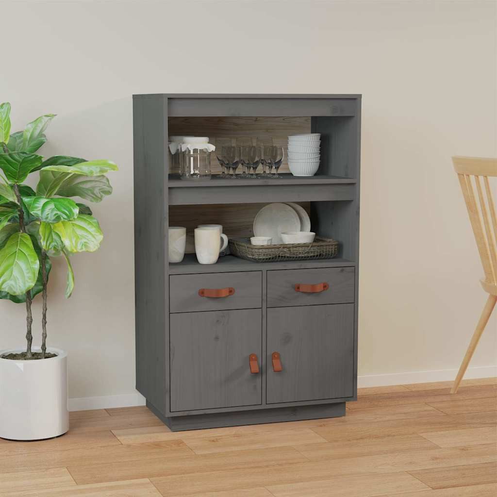 vidaXL Highboard Highboard Grau 67x40x108,5 cm Massivholz Kiefer (1 St)