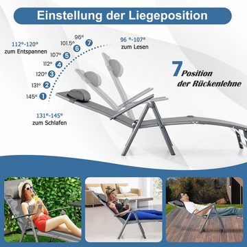 COSTWAY Gartenliege Sonnenliege, klappbar, 7-fach verstellbar, mit Kopfstütze