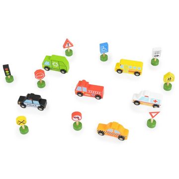Tooky Toy Spielzeug-Auto Spielzeugautos 16-teilig TKF050, Holz-Setzkasten, Transport, Schilder