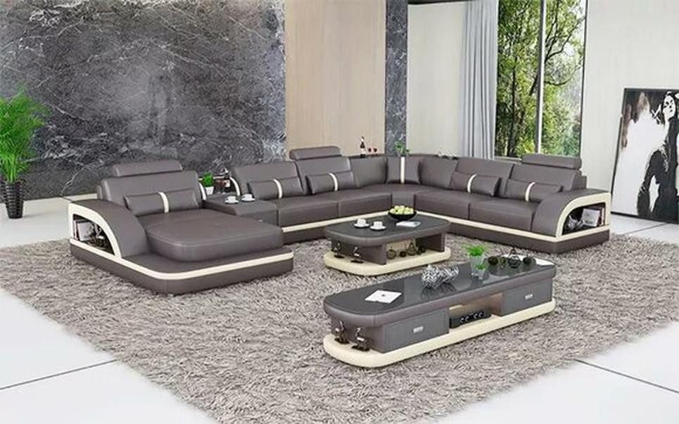 JVmoebel Wohnlandschaft U-förmiges Ledersofa mit Oberkorn- und Vollkornrindlederbezug, Made in Europa