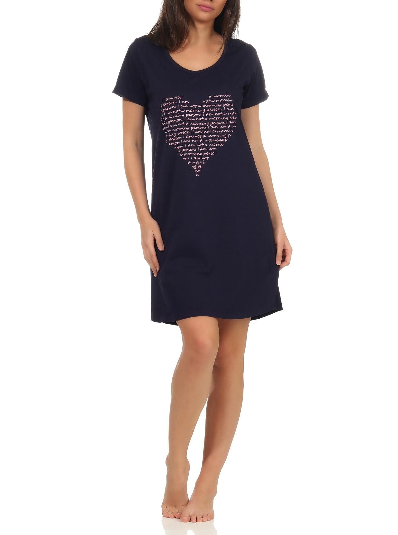 Normann Nachthemd Damen Nachthemd kurzarm Schlafshirt mit Herz Motiv