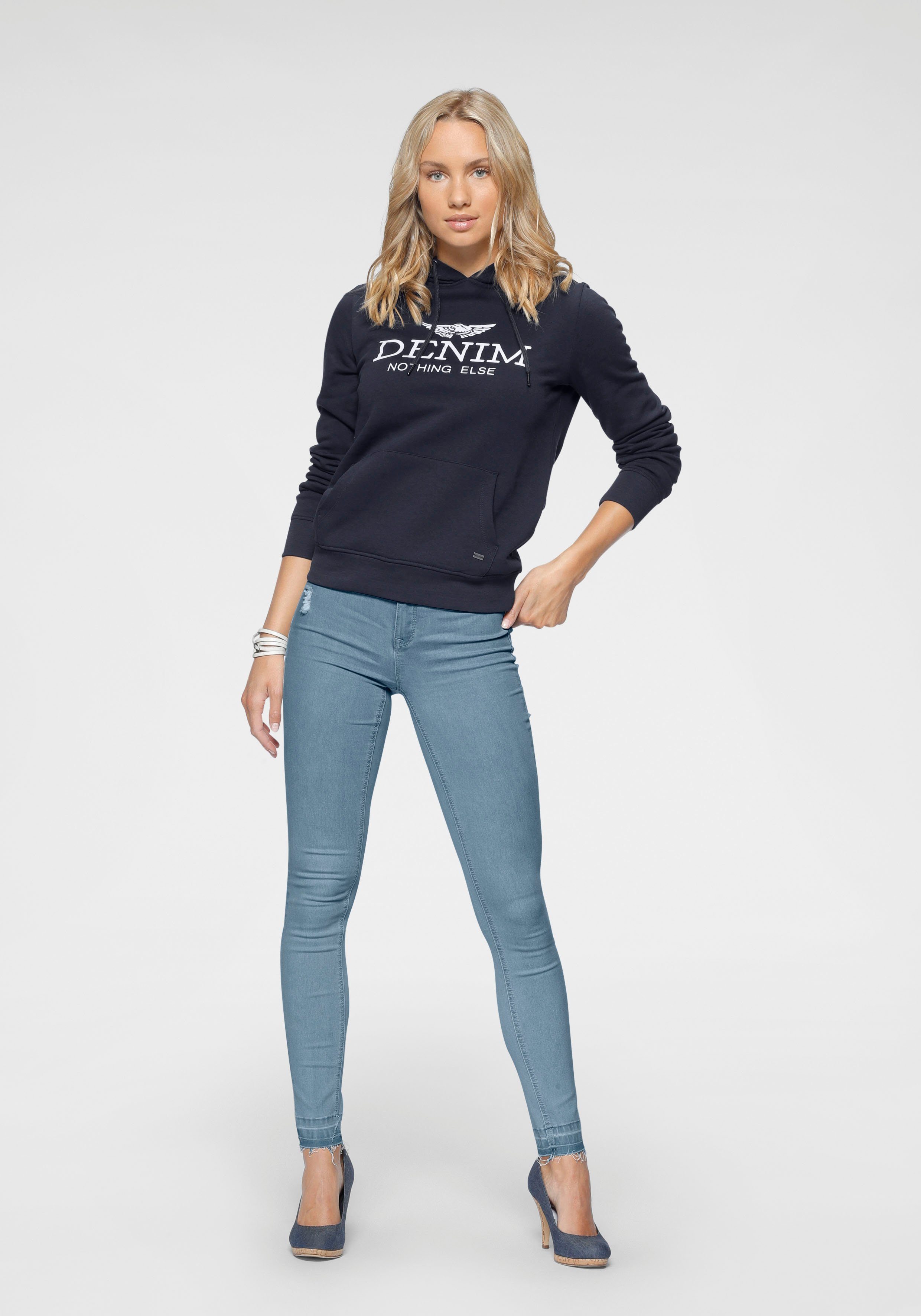 Arizona Skinny-fit-Jeans Saum light-blue High Ultra offenem Waist Stretch mit