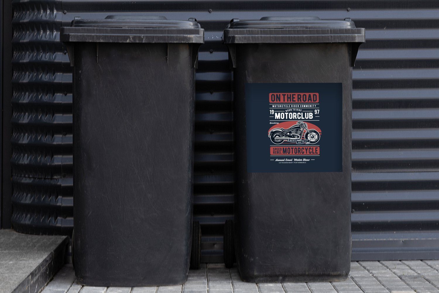 MuchoWow Wandsticker Motorrad - Retro Mülltonne, Container, (1 Mülleimer-aufkleber, Abfalbehälter Zitat St), - Sticker