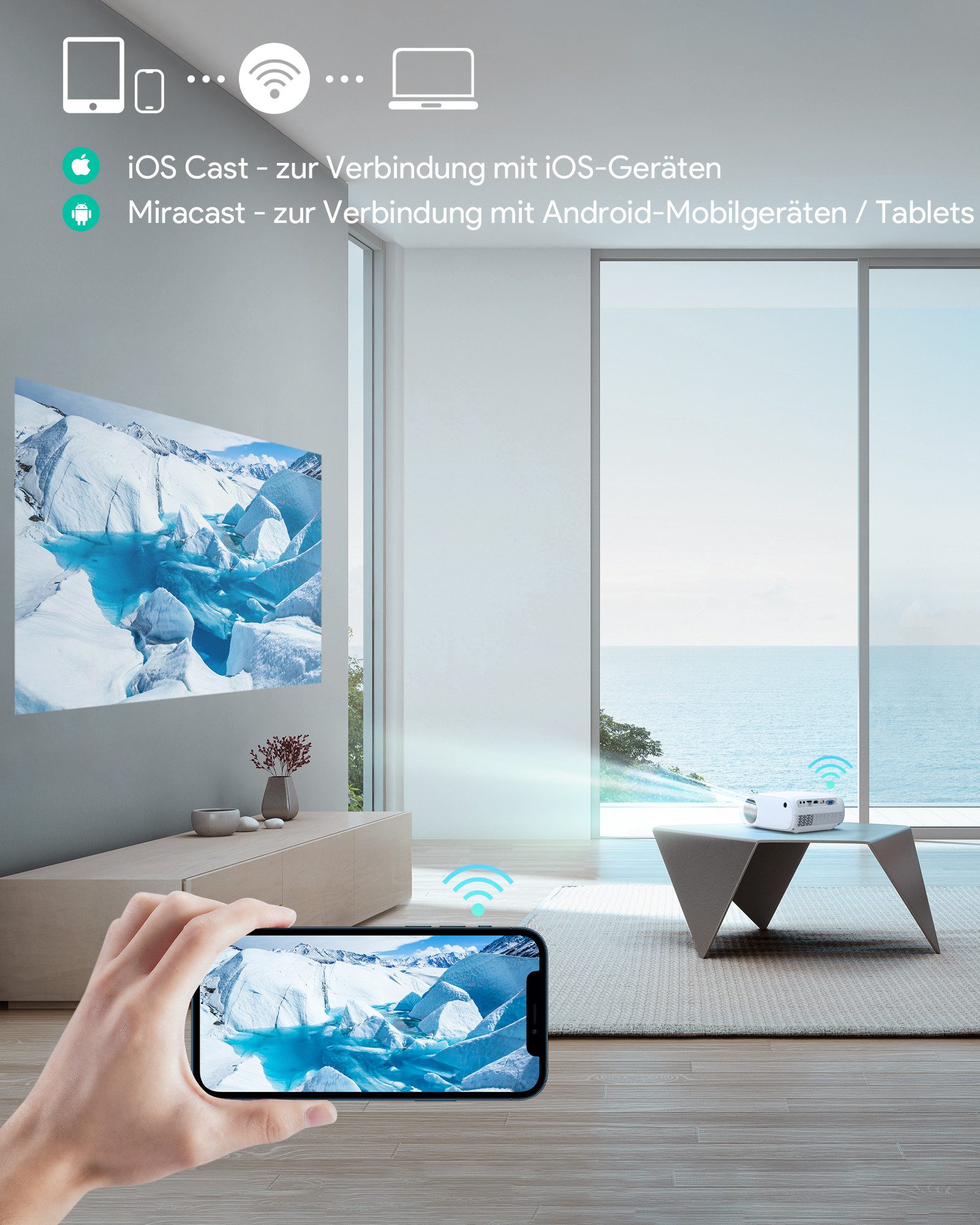 AUKEY RD-860 LCD-Beamer (1920 x 1080 px, Handy Bildschirmsynchronisierung, Full HD, 1920 x 1080px)