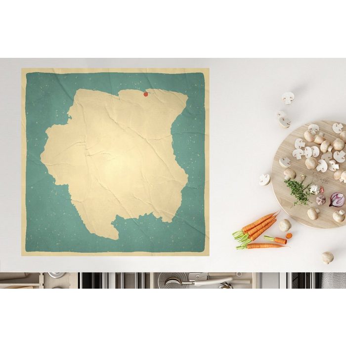 MuchoWow Herdblende-/Abdeckplatte Eine illustrierte Version der surinamischen Karte mit Vintage-Effekt Vinyl (1 tlg) Ceranfeldabdeckung Arbeitsplatte für küche JN11763