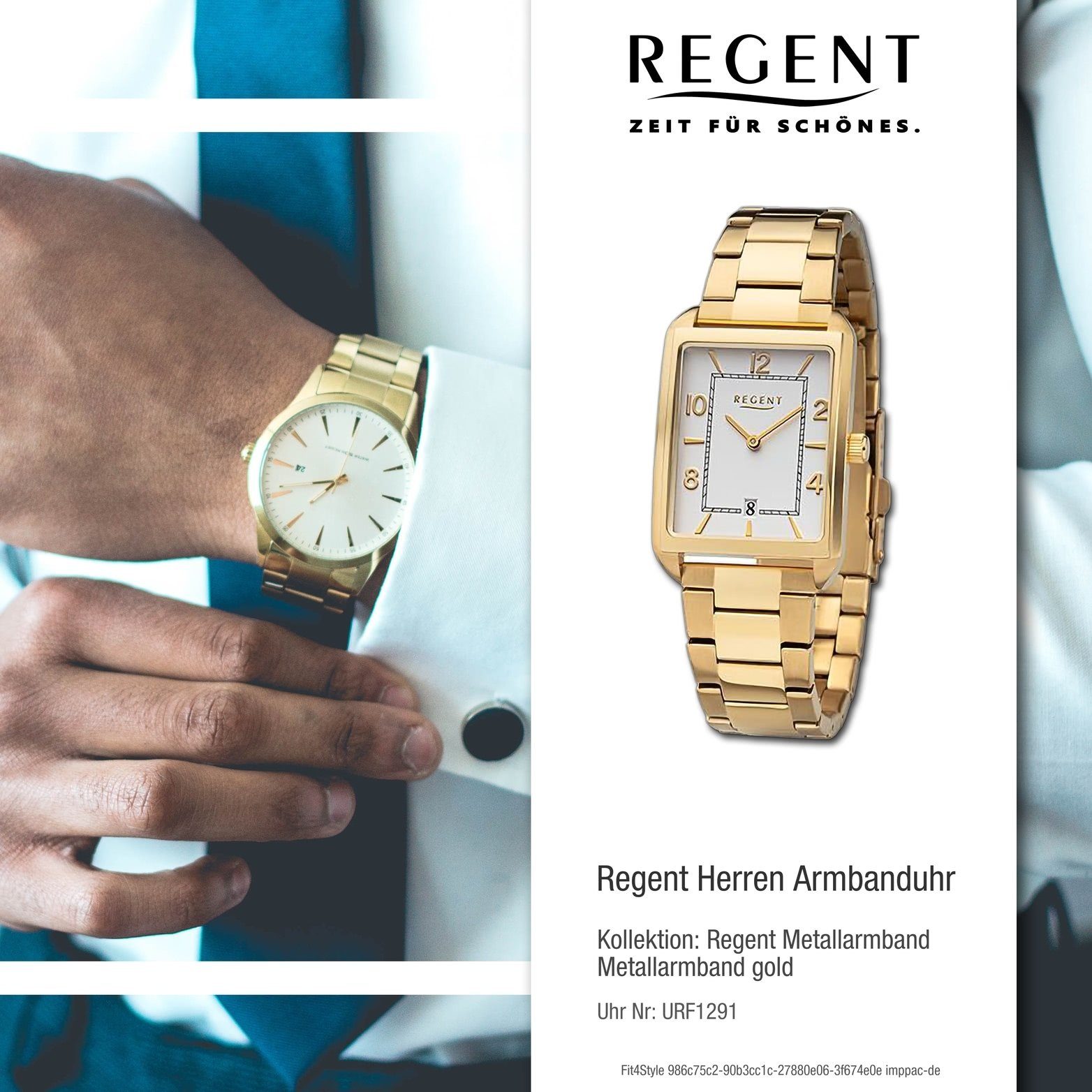 gold, Herrenuhr groß Regent Regent (ca. Quarzuhr Analog, 28,5x41,5mm) Metallarmband Herren rundes Gehäuse, Armbanduhr