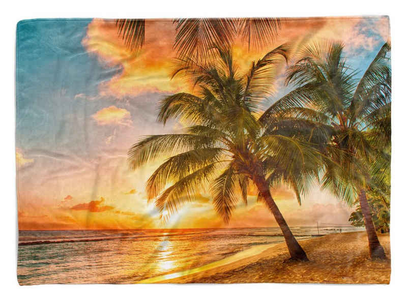 Sinus Art Handtücher Handtuch Strandhandtuch Saunatuch Kuscheldecke mit Fotomotiv Palmen Traumstrand, Baumwolle-Polyester-Mix (1-St), Handtuch