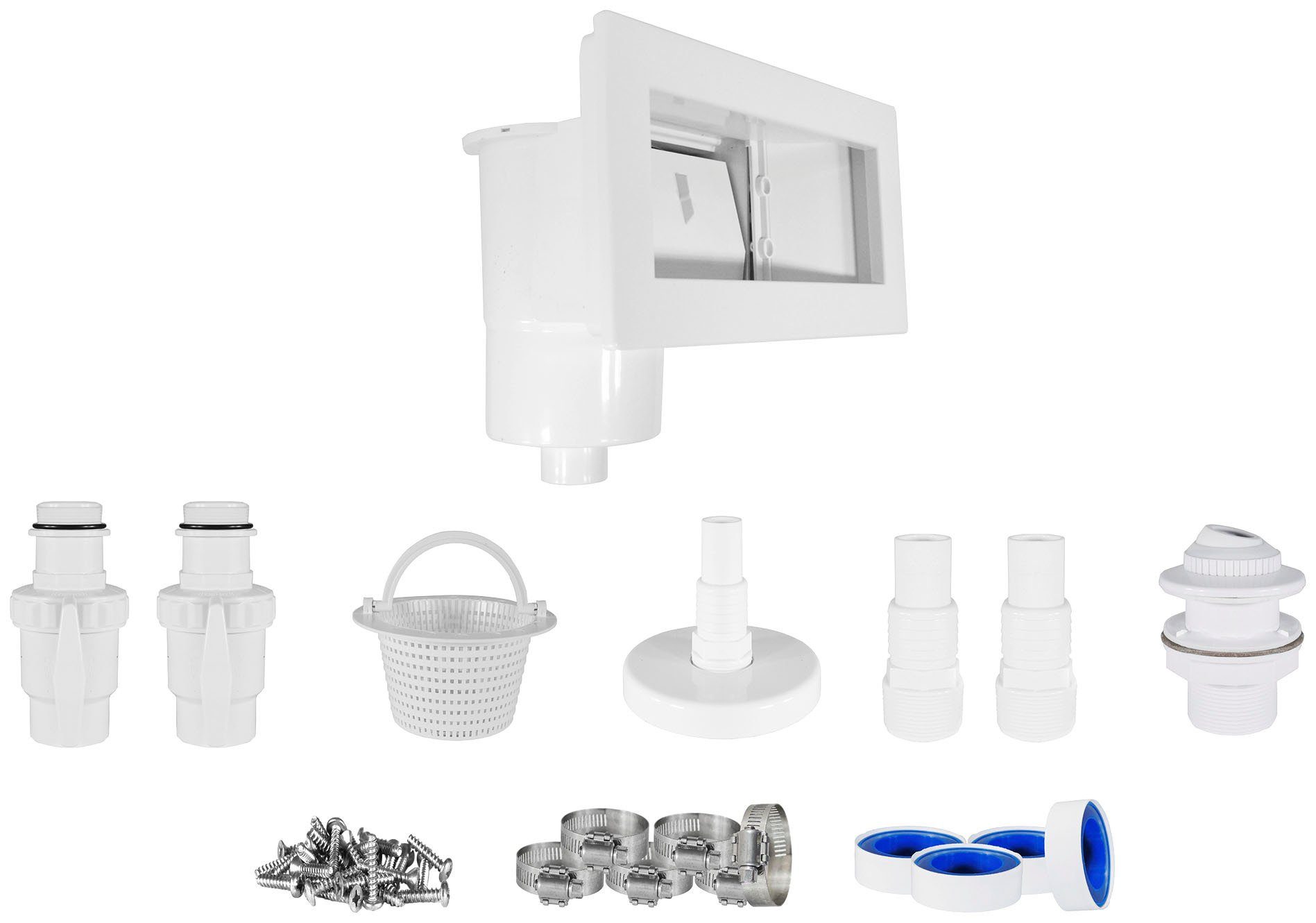 Infinite Spa Skimmer (Komplett-Set, 11 St), Breitmaulskimmer mit Rücklaufdüse, komplett mit Zubehör